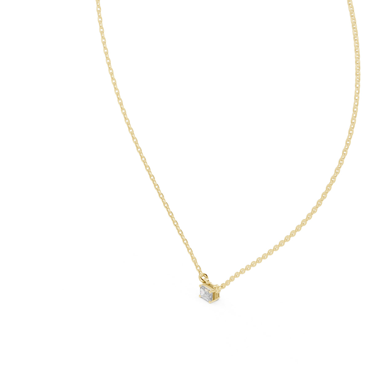 Dainty Emerald Cut Labgrown Diamond Pendant Necklace 0.25ct Yellow Gold