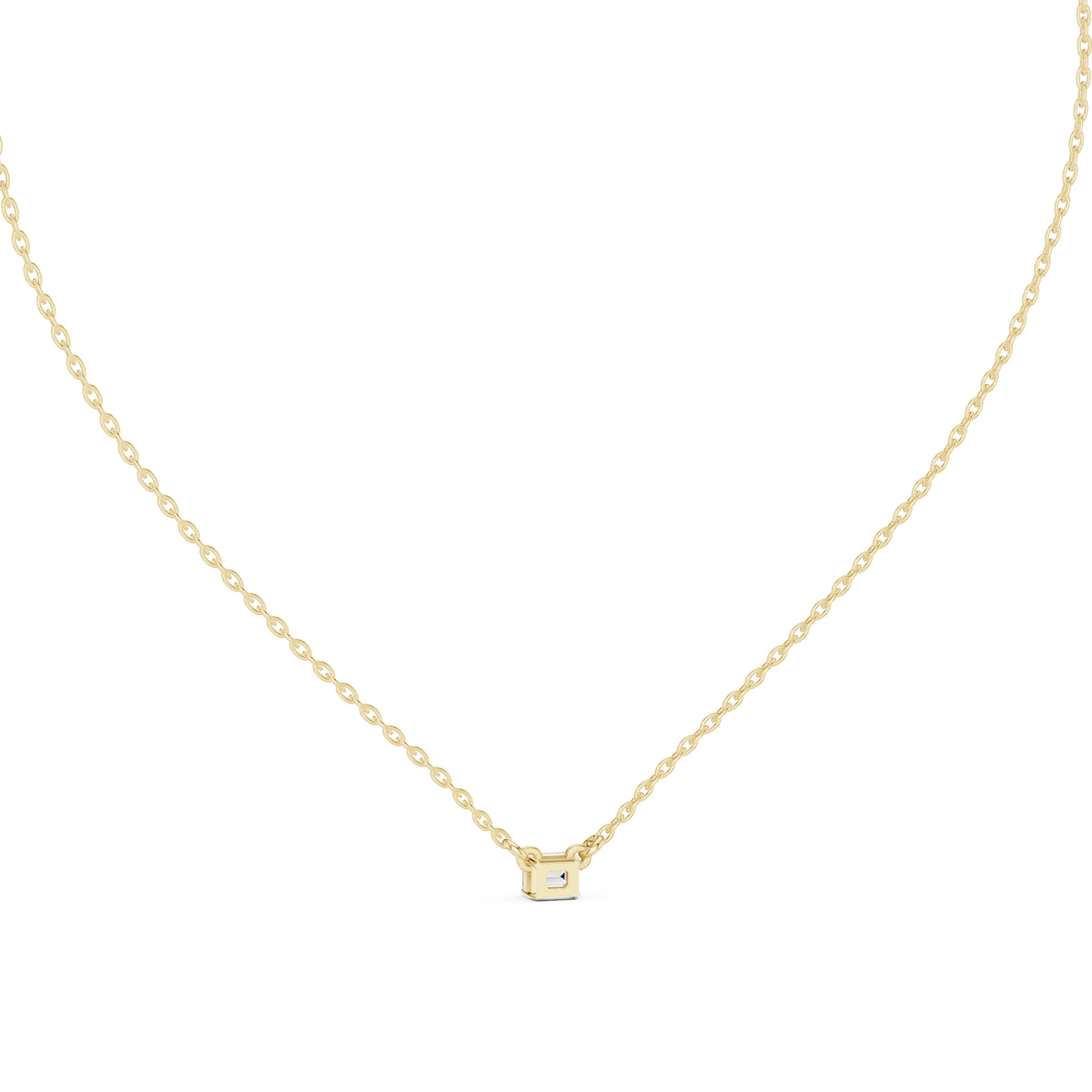 Dainty Emerald Cut Labgrown Diamond Pendant Necklace 0.25ct Yellow Gold