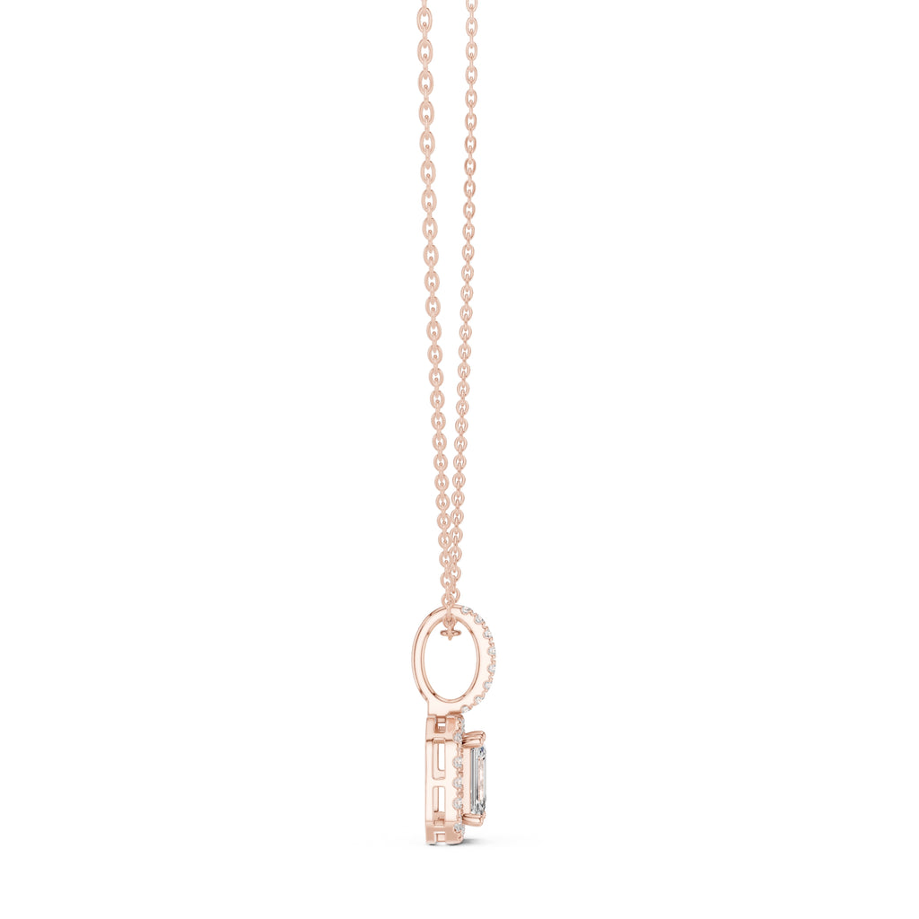1.50ct Emerald Cut Labgrown Diamond Halo Pendant Necklace 1ct Rose Gold