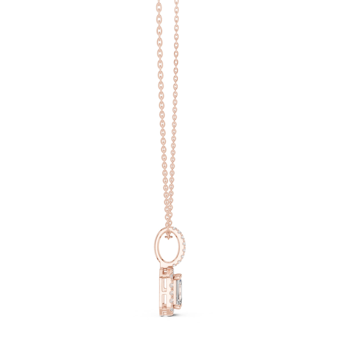 1.50ct Emerald Cut Labgrown Diamond Halo Pendant Necklace 1ct Rose Gold