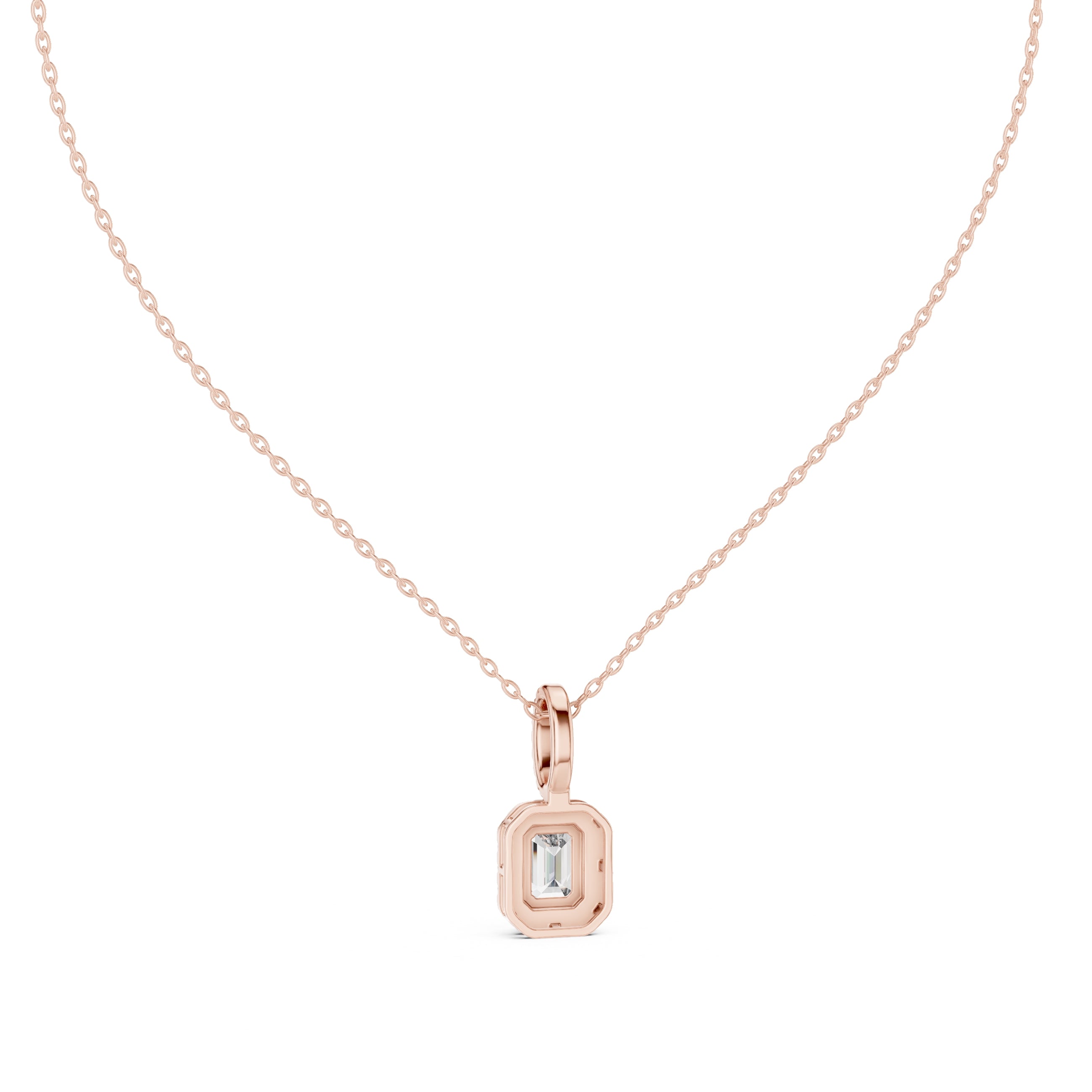 1.50ct Emerald Cut Labgrown Diamond Halo Pendant Necklace 1ct Rose Gold