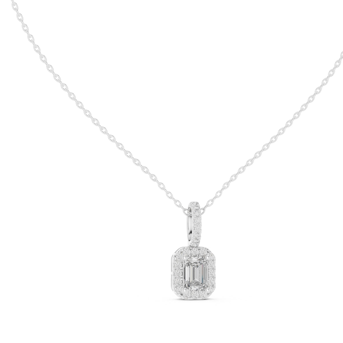 1.50ct Emerald Cut Labgrown Diamond Halo Pendant Necklace 1ct White Gold