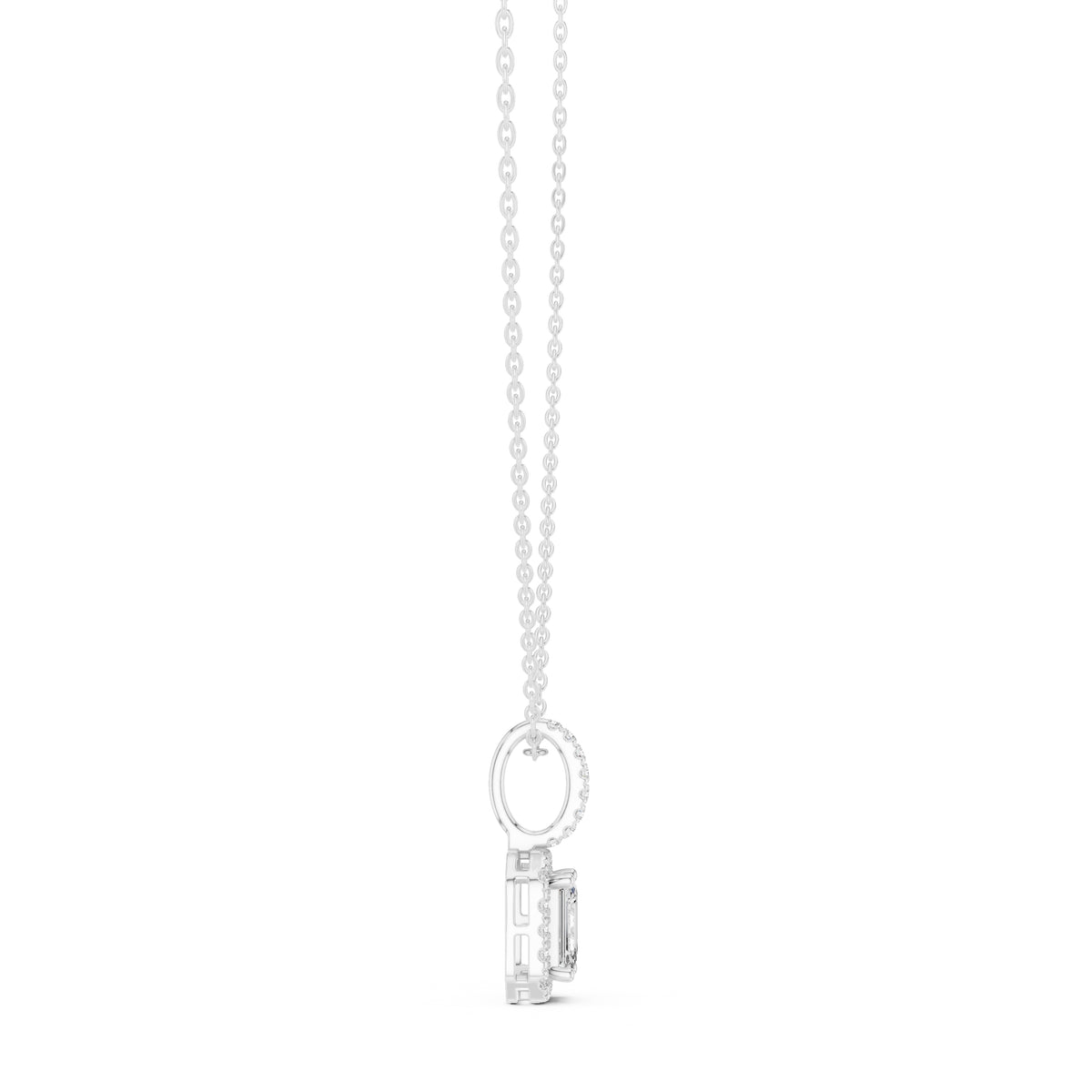 1.50ct Emerald Cut Labgrown Diamond Halo Pendant Necklace 1ct White Gold
