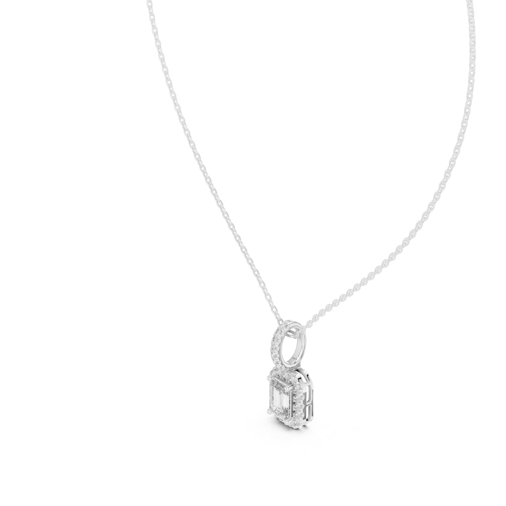 1.50ct Emerald Cut Labgrown Diamond Halo Pendant Necklace 1ct White Gold
