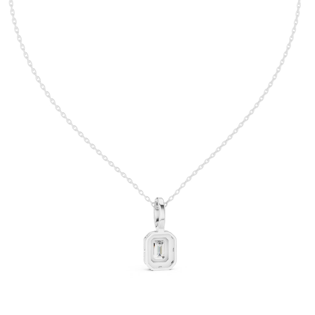 1.50ct Emerald Cut Labgrown Diamond Halo Pendant Necklace 1ct White Gold