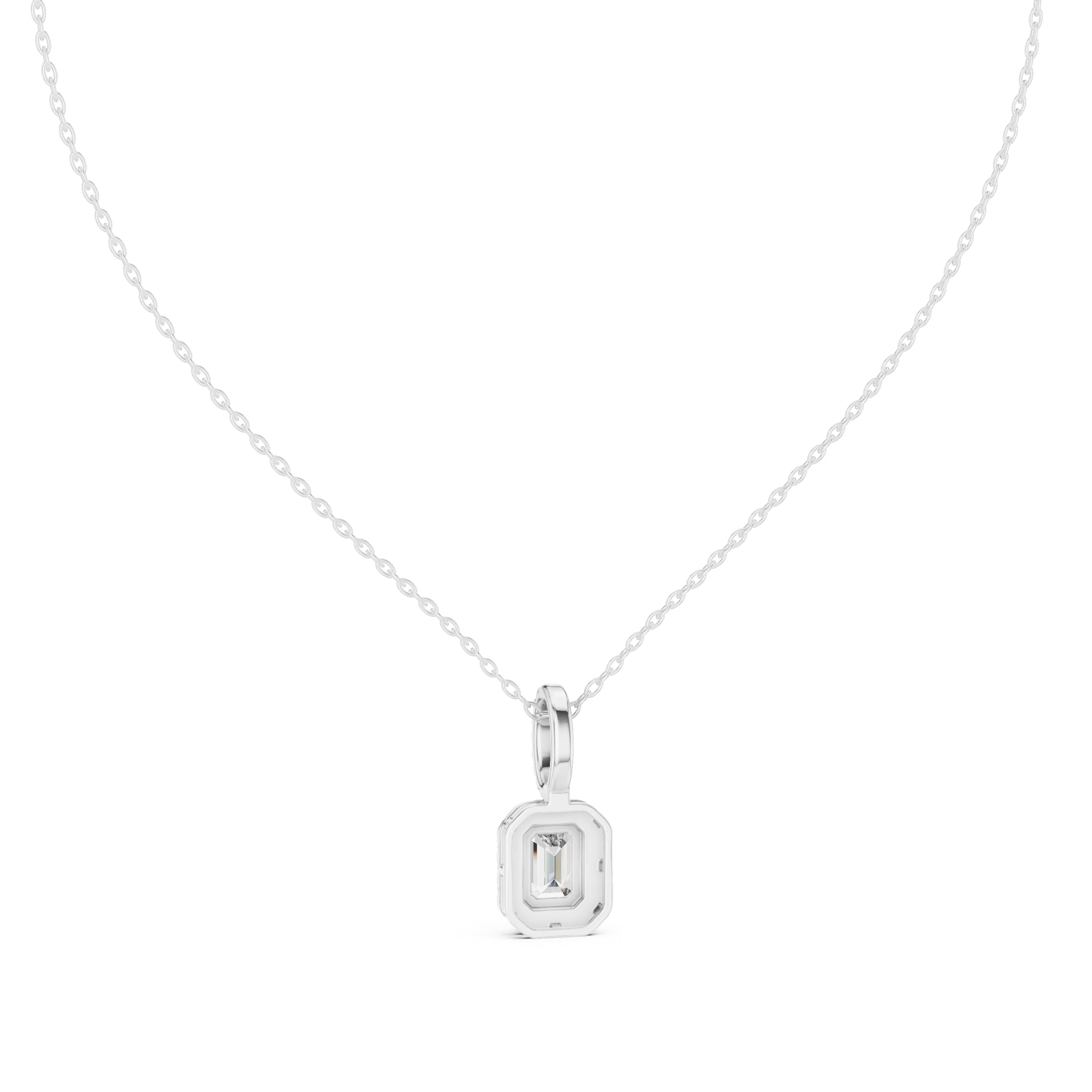 1.50ct Emerald Cut Labgrown Diamond Halo Pendant Necklace 1ct White Gold