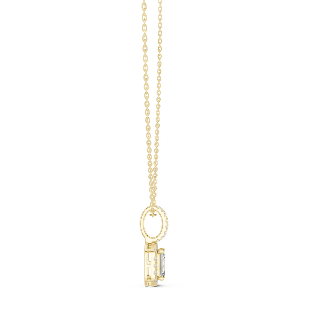 1.50ct Emerald Cut Labgrown Diamond Halo Pendant Necklace 1ct Yellow Gold