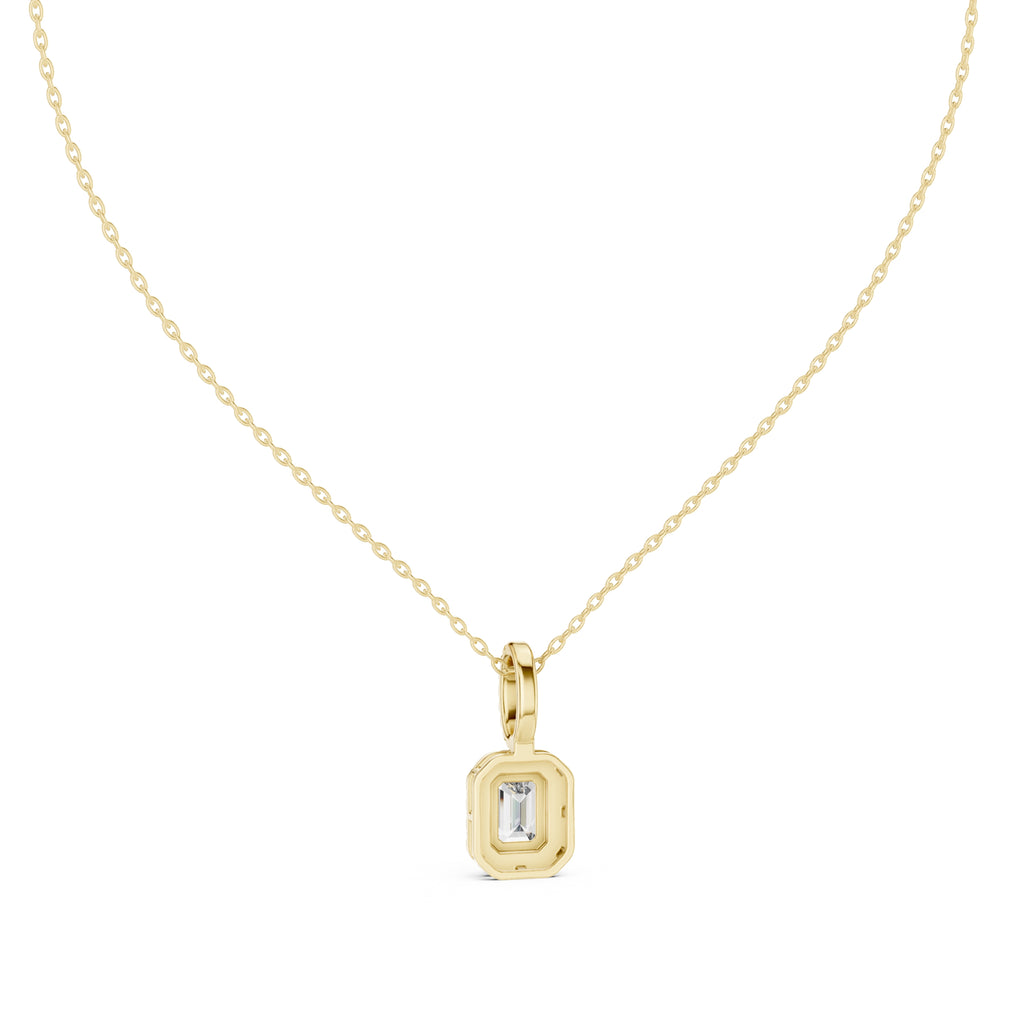 1.50ct Emerald Cut Labgrown Diamond Halo Pendant Necklace 1ct Yellow Gold