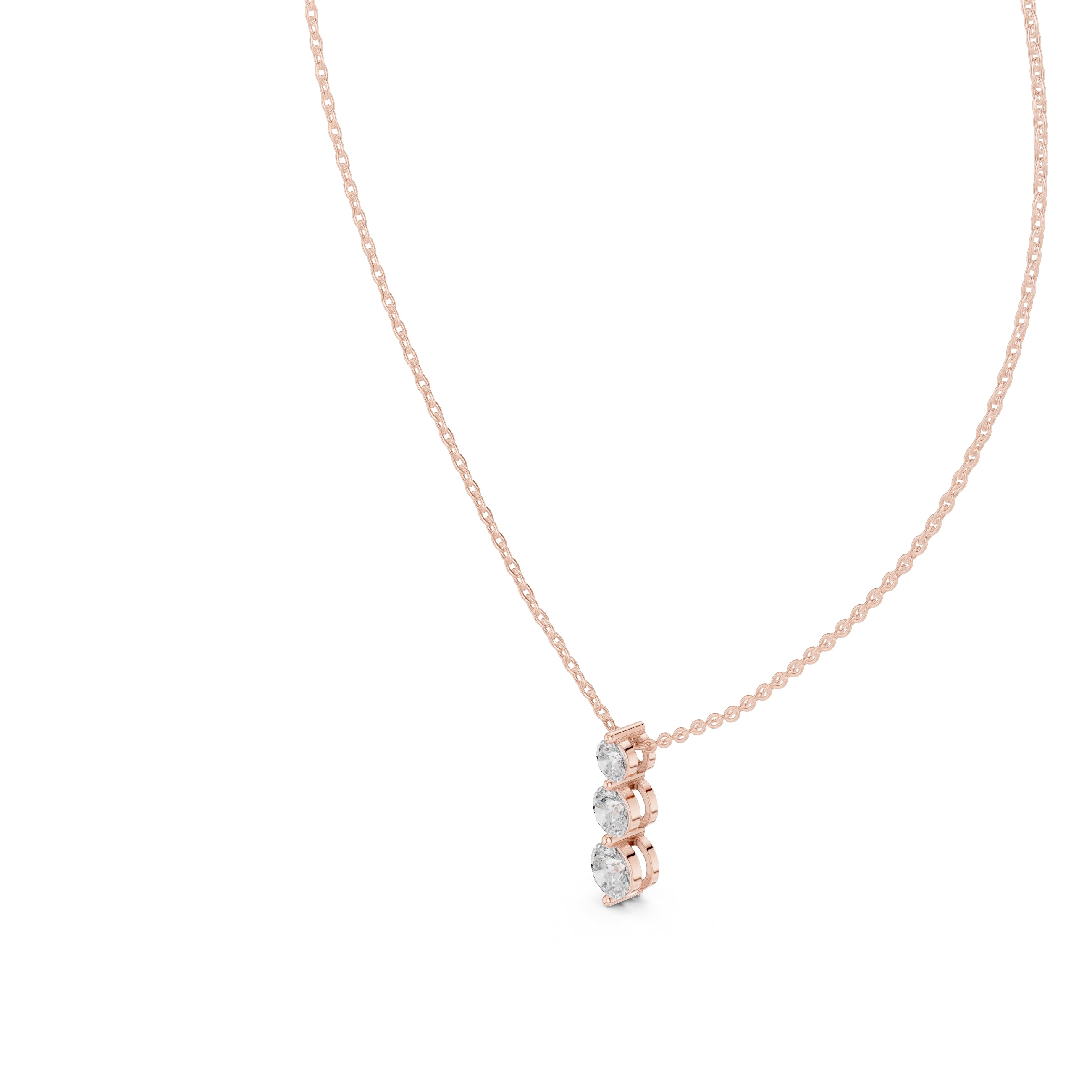 Graduated Three Stone Labgrown Diamond Vertical Drop Pendant 0.5ct Rose Gold
