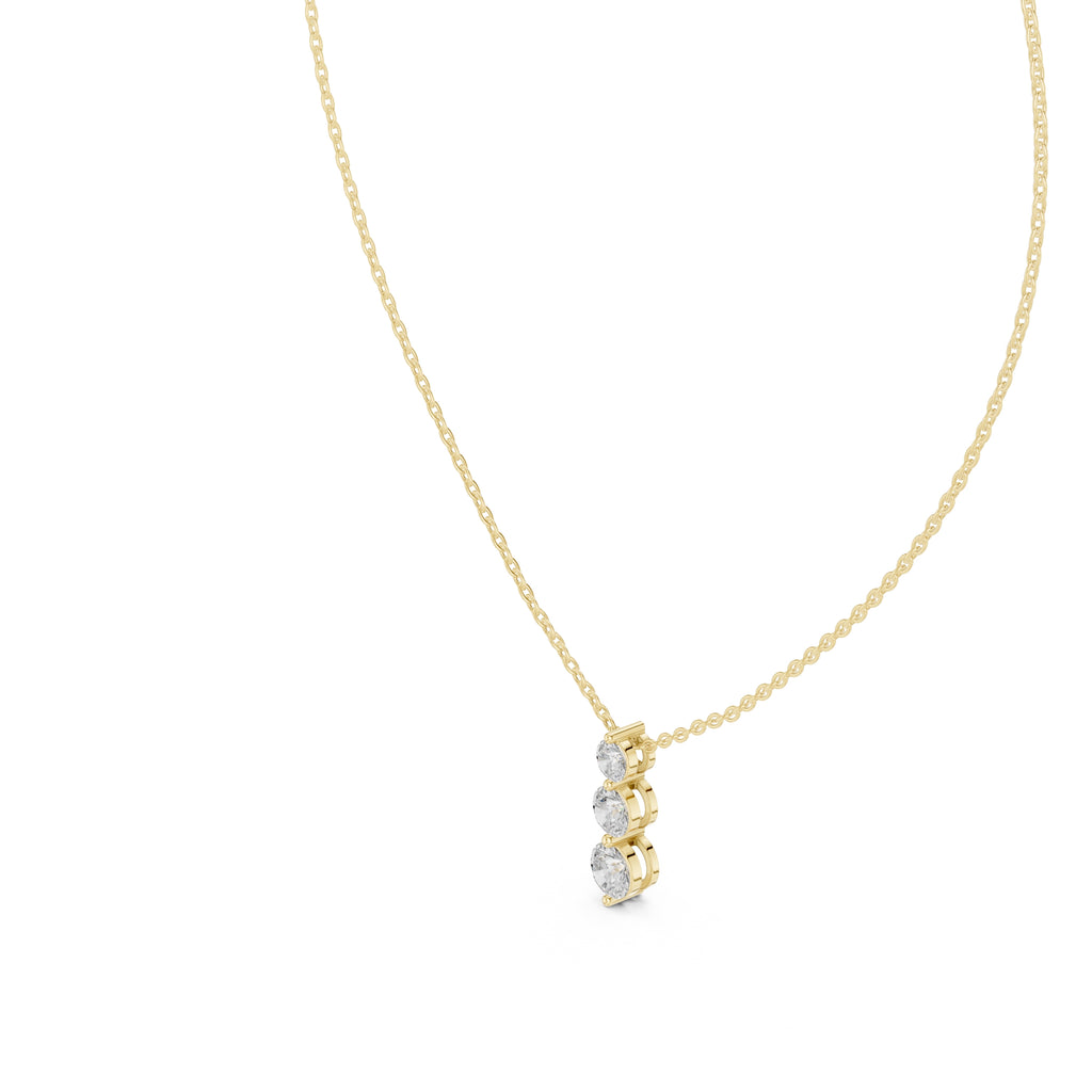 Graduated Three Stone Labgrown Diamond Vertical Drop Pendant 0.5ct Yellow Gold