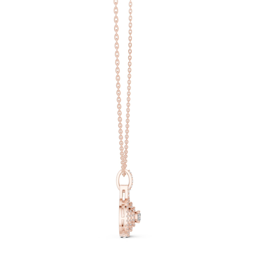 Concentric Double Halo Labgrown Diamond Pendant Necklace 0.25ct Rose Gold