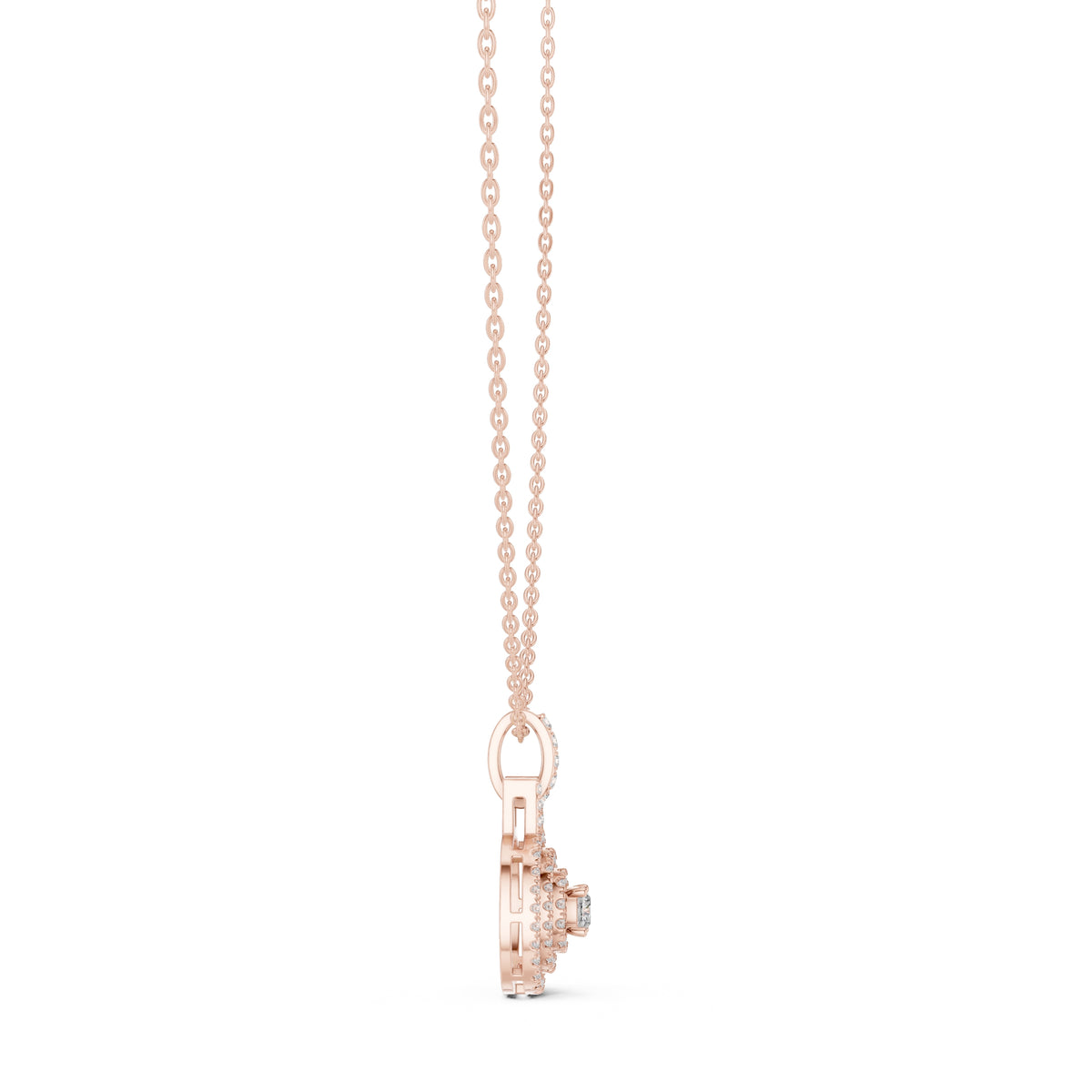 Concentric Double Halo Labgrown Diamond Pendant Necklace 0.25ct Rose Gold