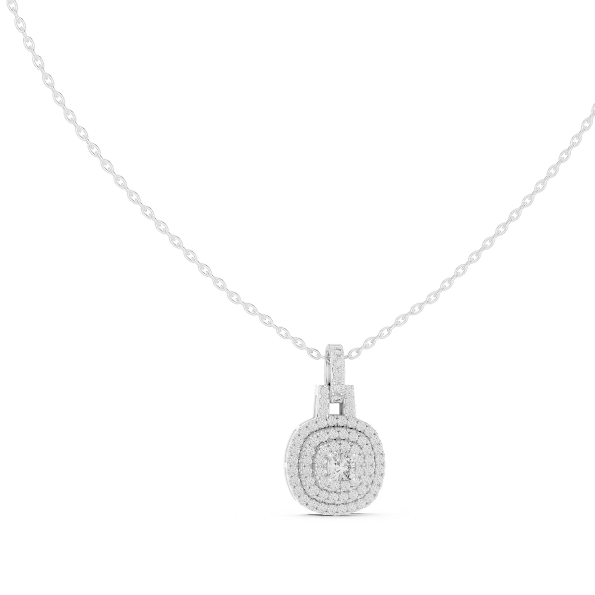 Concentric Double Halo Labgrown Diamond Pendant Necklace 0.25ct White Gold