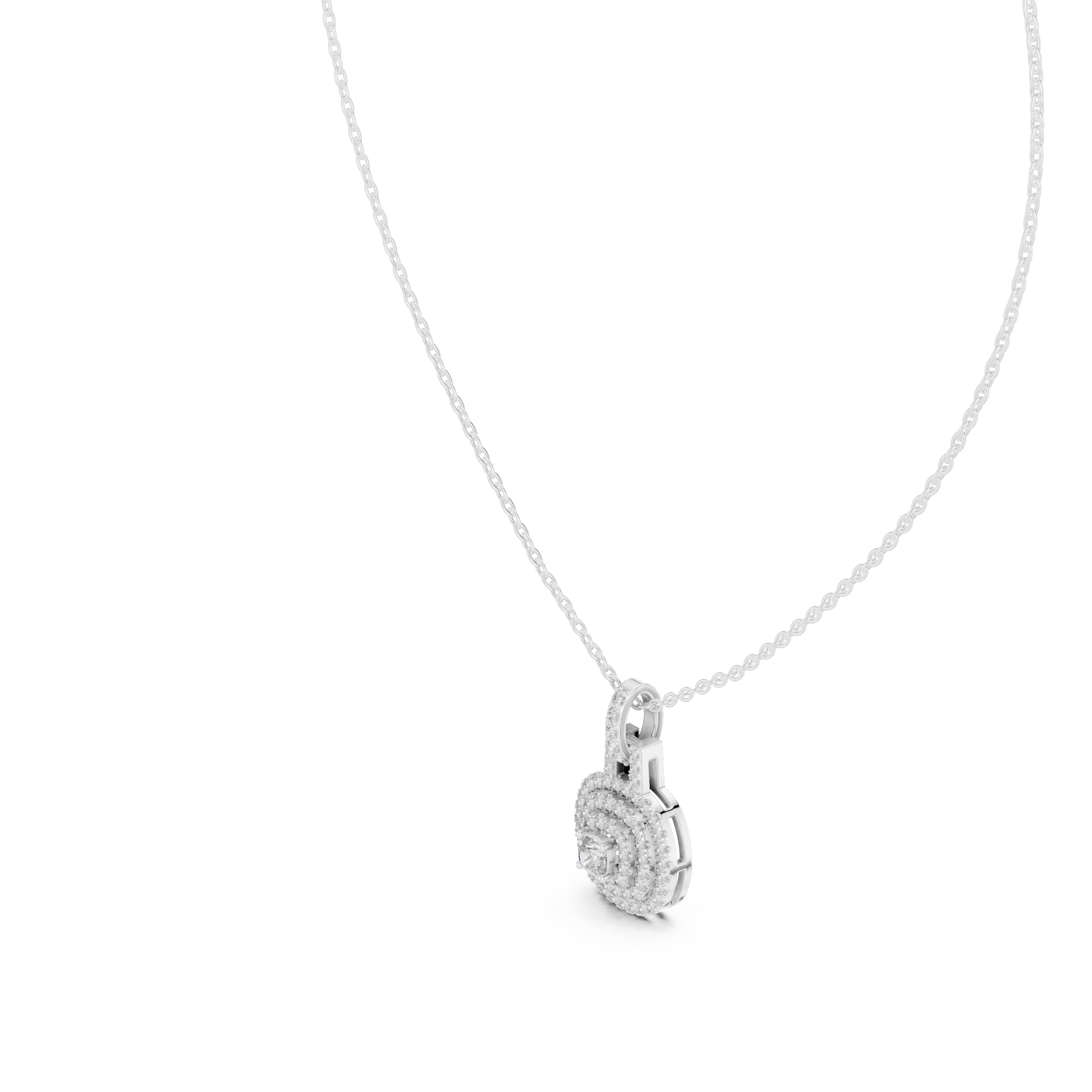 Concentric Double Halo Labgrown Diamond Pendant Necklace 0.25ct White Gold