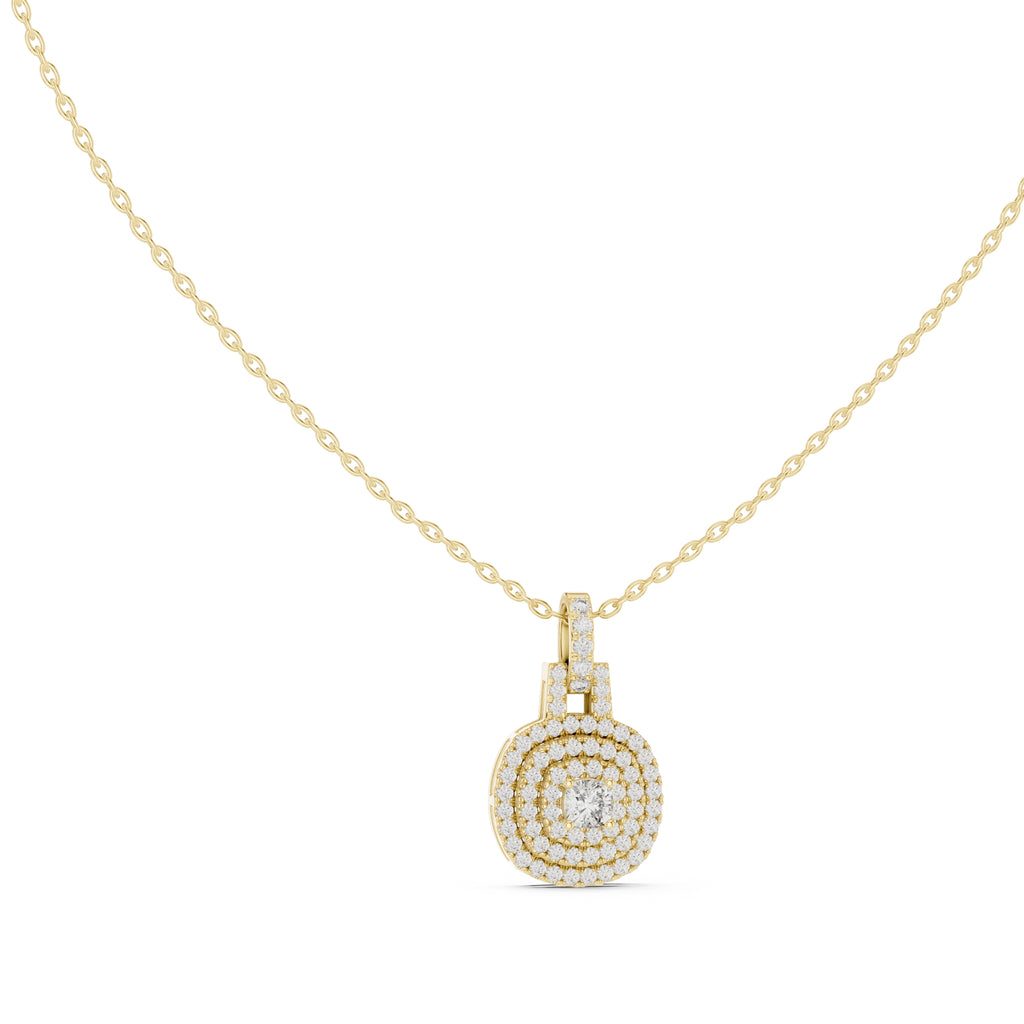 Concentric Double Halo Labgrown Diamond Pendant Necklace 0.25ct Yellow Gold