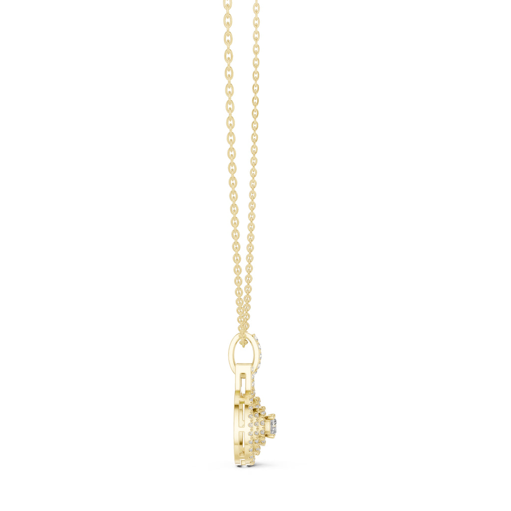 Concentric Double Halo Labgrown Diamond Pendant Necklace 0.25ct Yellow Gold
