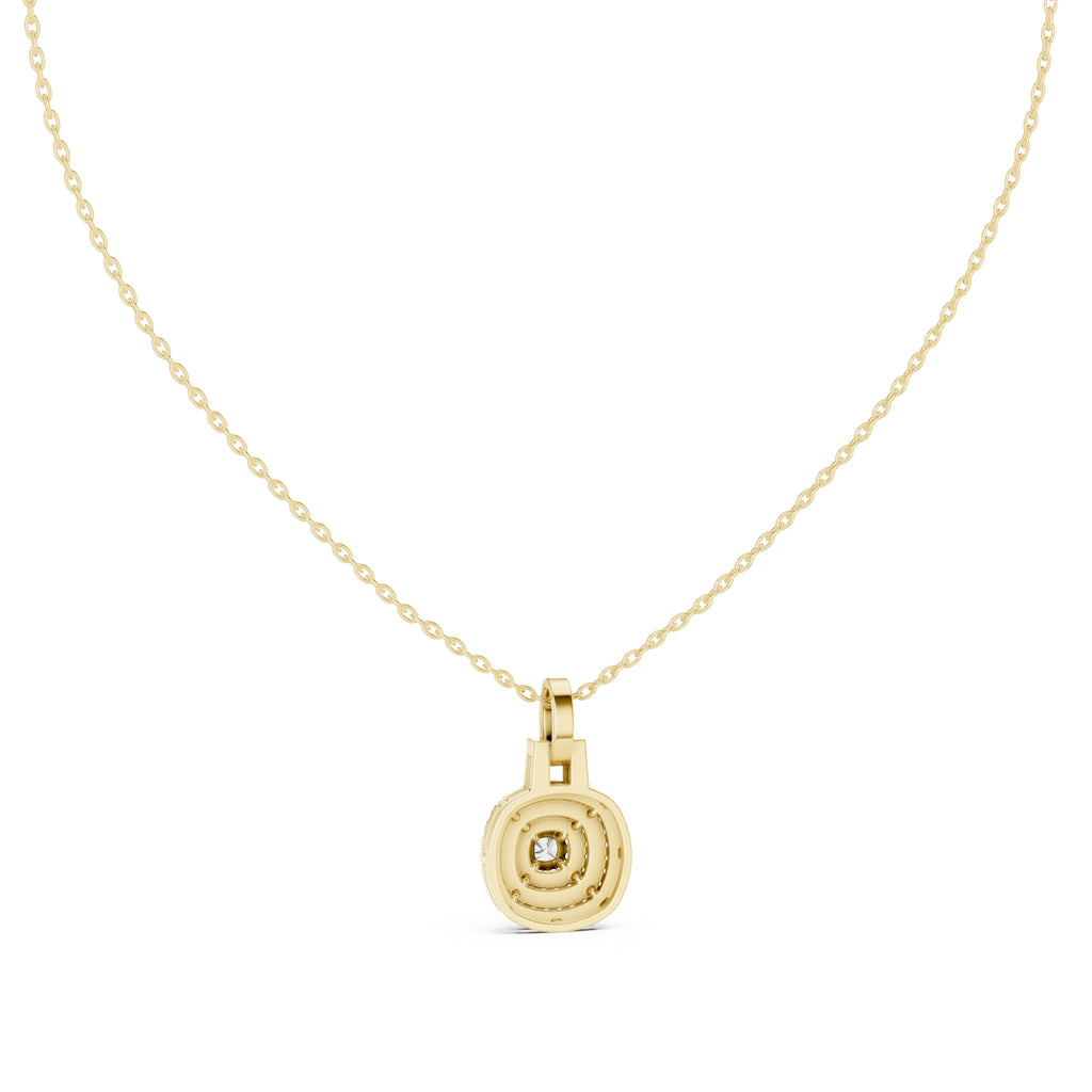 Concentric Double Halo Labgrown Diamond Pendant Necklace 0.25ct Yellow Gold