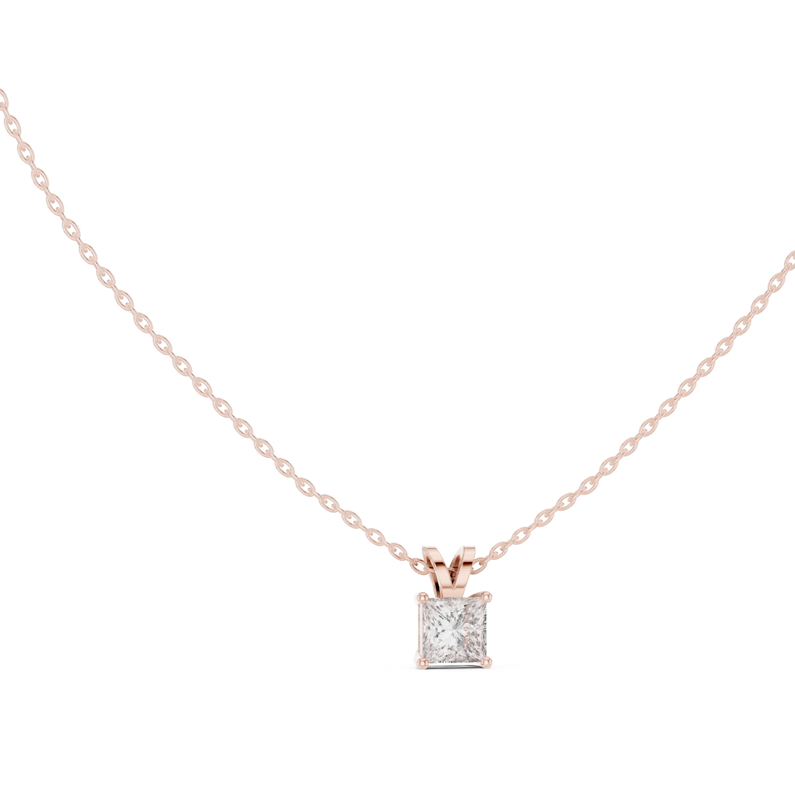 1.00ct Princess Cut Labgrown Diamond Solitaire Pendant Necklace 1ct Rose Gold