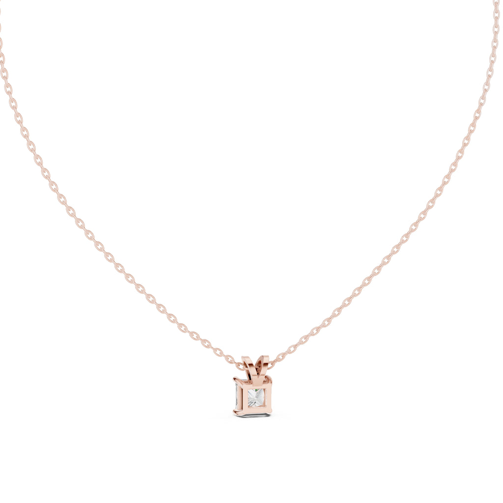 1.00ct Princess Cut Labgrown Diamond Solitaire Pendant Necklace 1ct Rose Gold