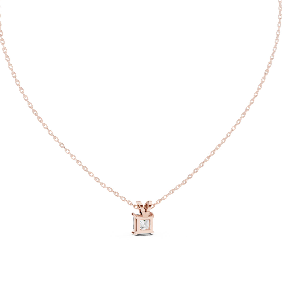 1.00ct Princess Cut Labgrown Diamond Solitaire Pendant Necklace 1ct Rose Gold
