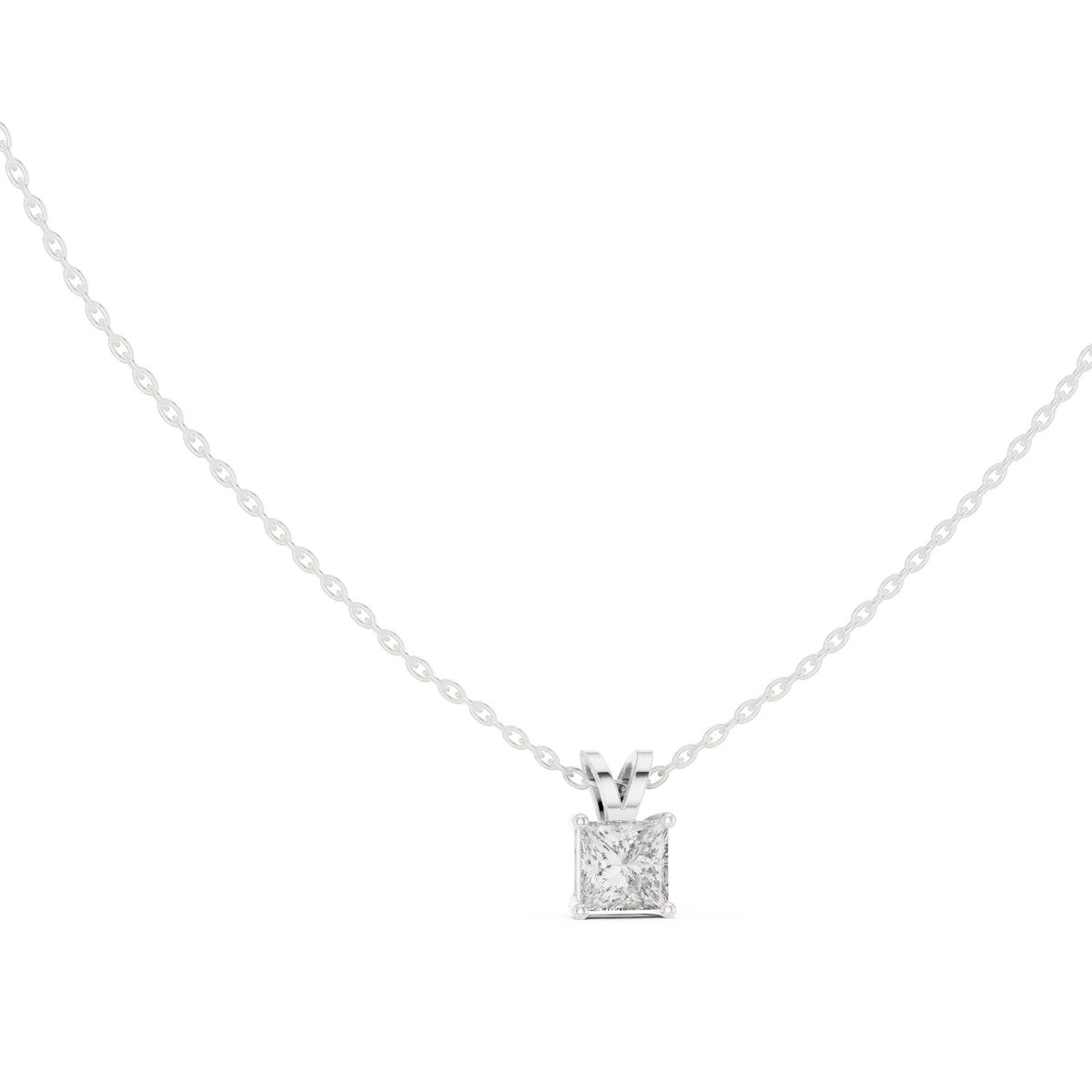 1.00ct Princess Cut Labgrown Diamond Solitaire Pendant Necklace 1ct White Gold