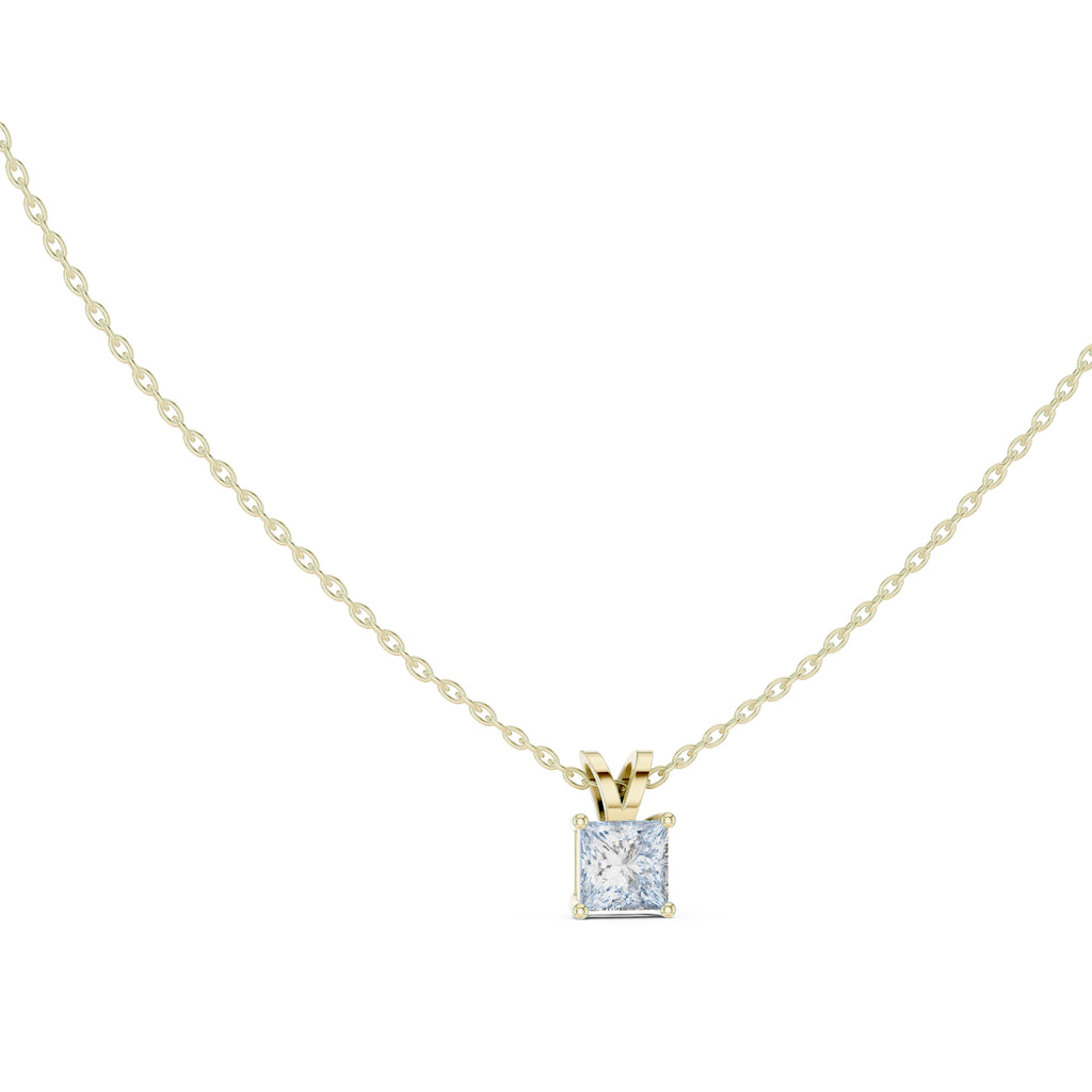 1.00ct Princess Cut Labgrown Diamond Solitaire Pendant Necklace 1ct Yellow Gold