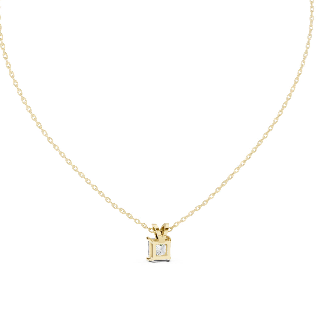 1.00ct Princess Cut Labgrown Diamond Solitaire Pendant Necklace 1ct Yellow Gold