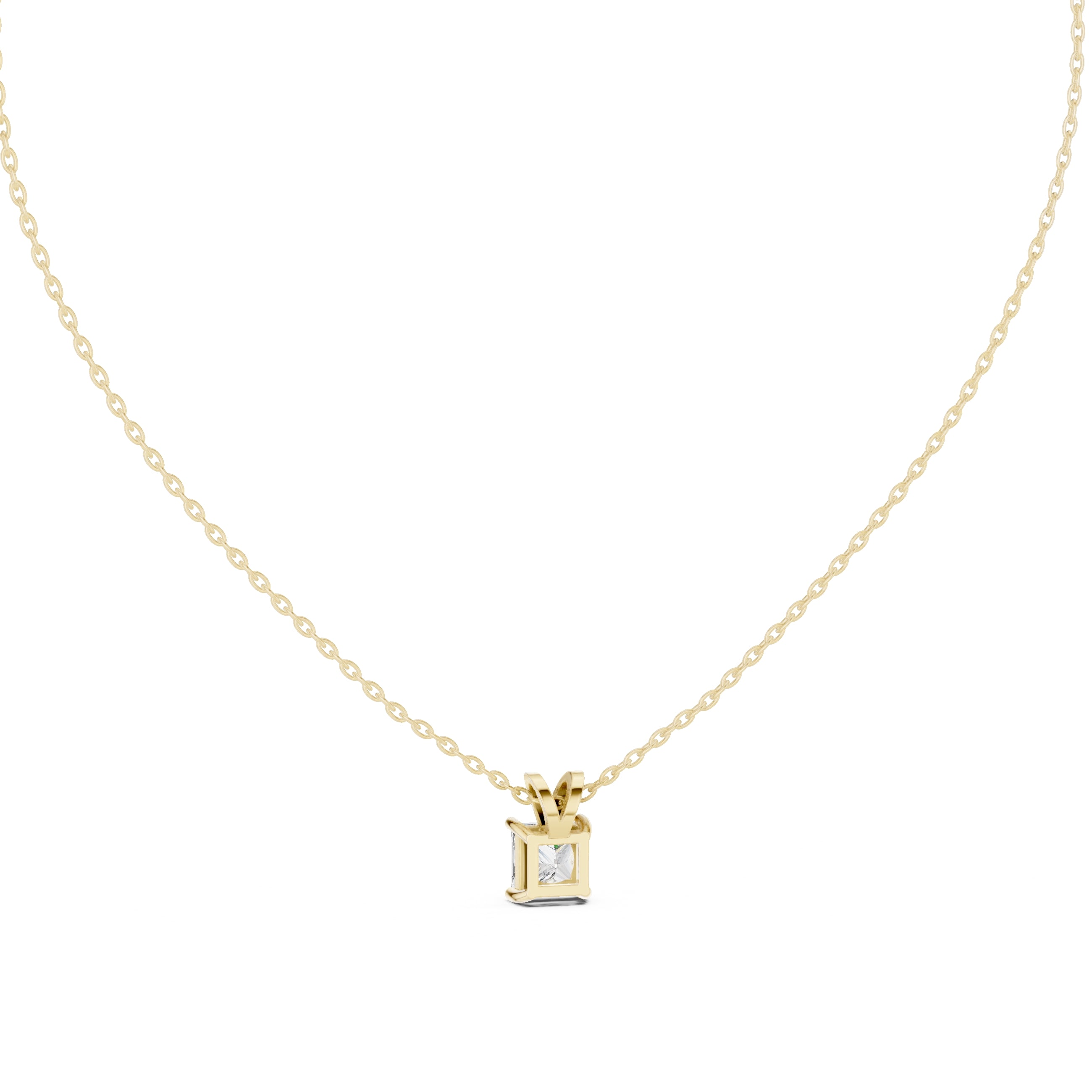 1.00ct Princess Cut Labgrown Diamond Solitaire Pendant Necklace 1ct Yellow Gold