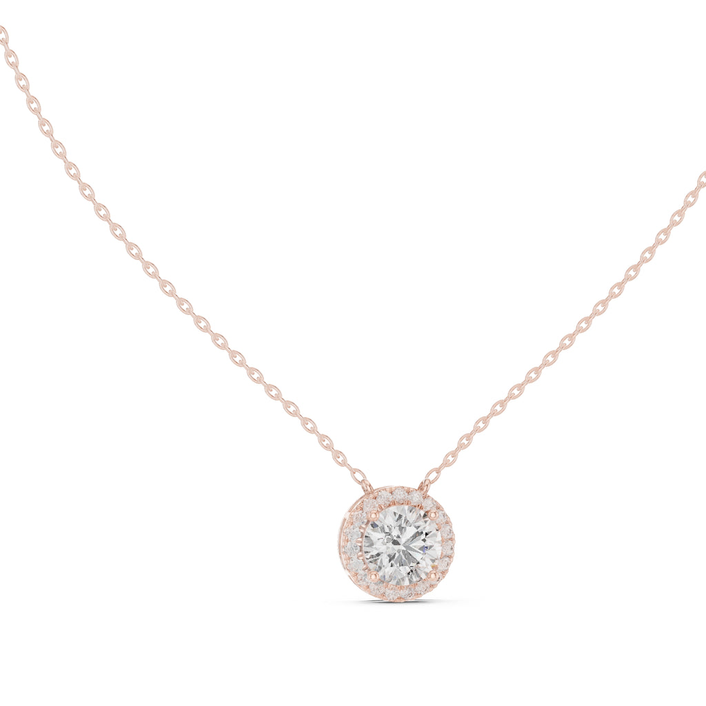 2.01ct Round Labgrown Diamond Halo Pendant Necklace 2.01ct Rose Gold