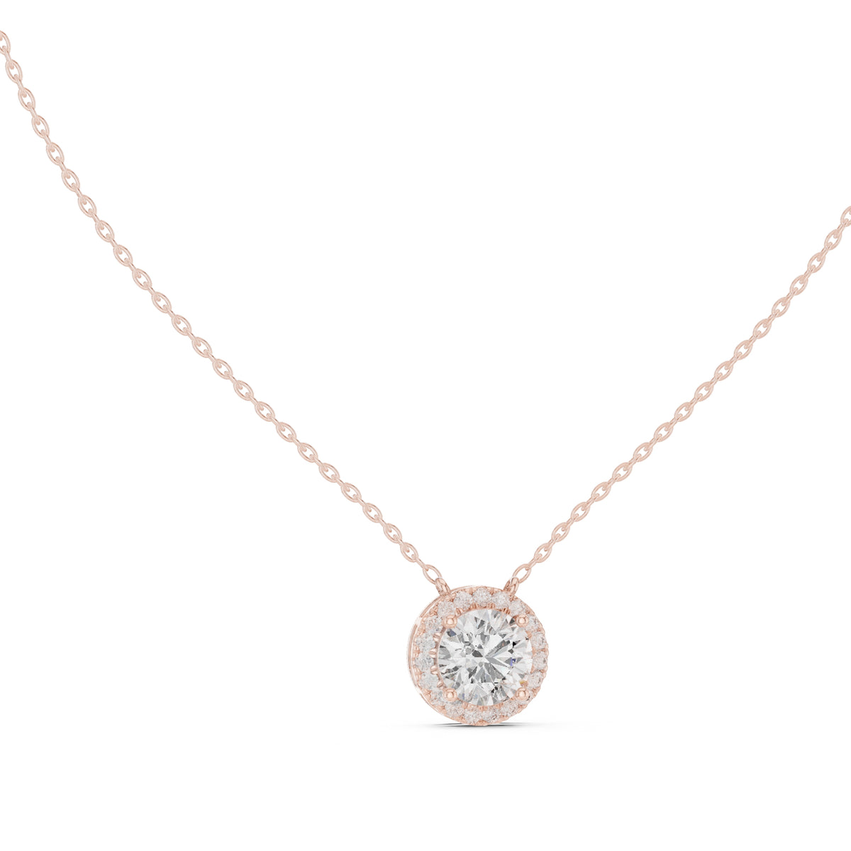 2.01ct Round Labgrown Diamond Halo Pendant Necklace 2.01ct Rose Gold