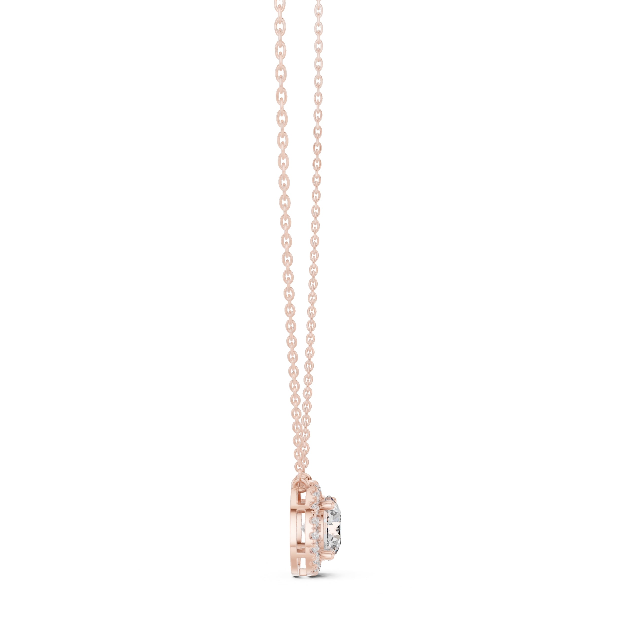 2.01ct Round Labgrown Diamond Halo Pendant Necklace 2.01ct Rose Gold