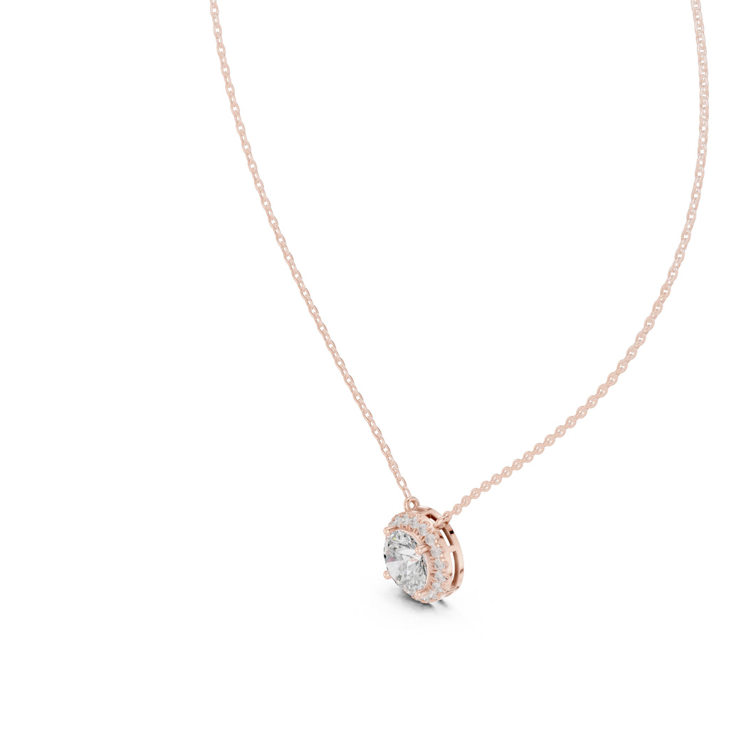 2.01ct Round Labgrown Diamond Halo Pendant Necklace 2.01ct Rose Gold