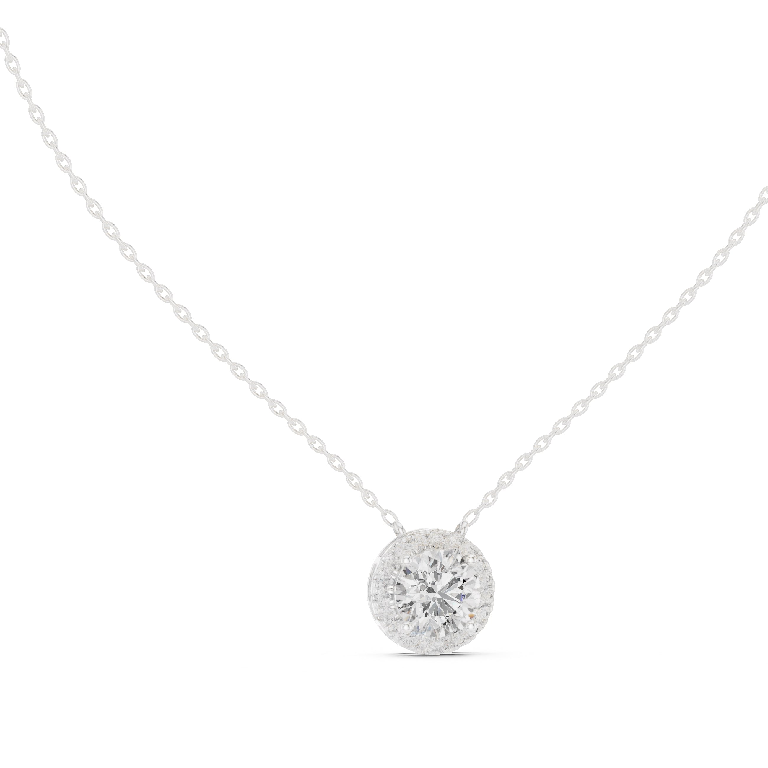 2.01ct Round Labgrown Diamond Halo Pendant Necklace 2.01ct White Gold