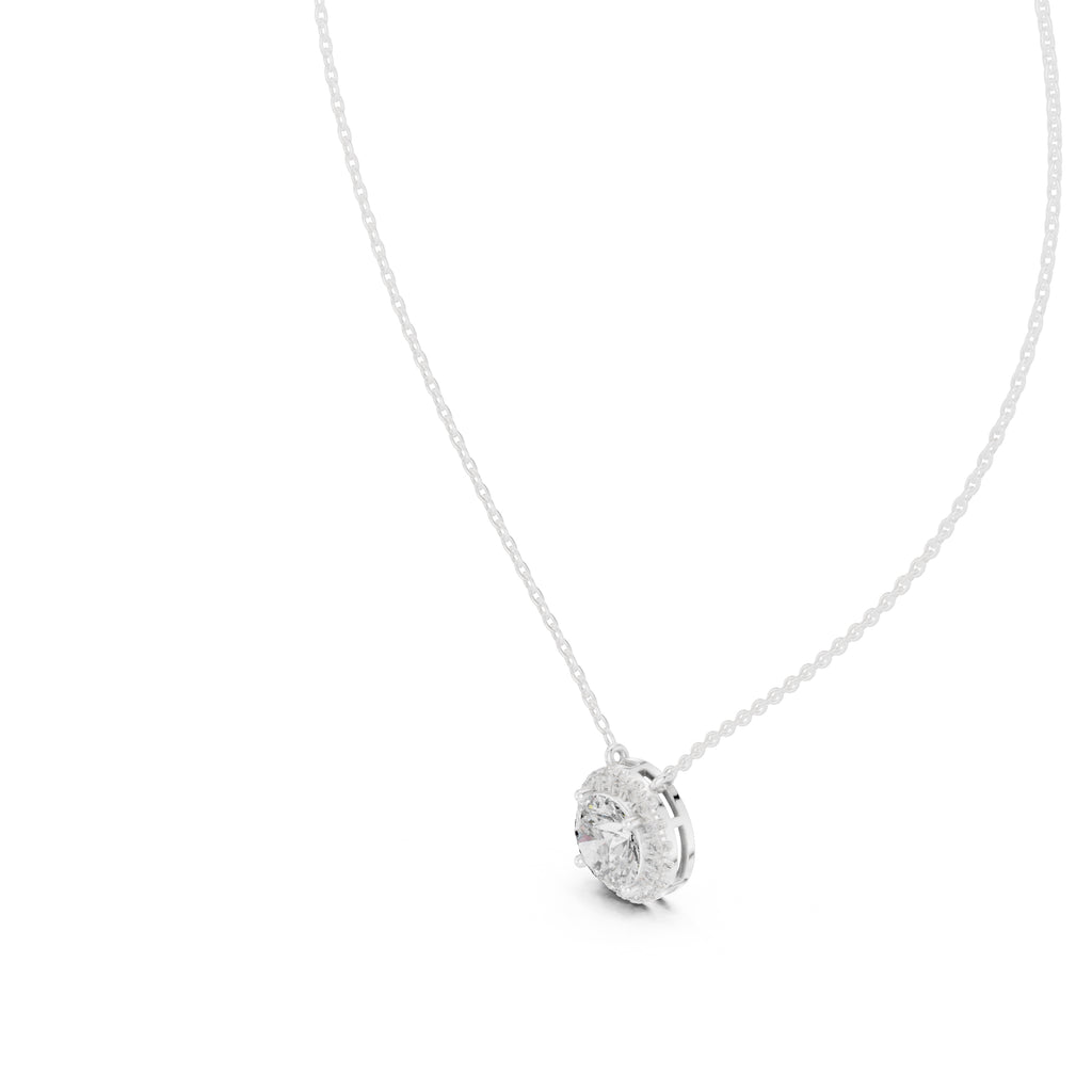 2.01ct Round Labgrown Diamond Halo Pendant Necklace 2.01ct White Gold
