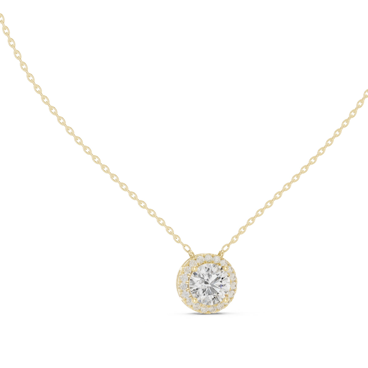 2.01ct Round Labgrown Diamond Halo Pendant Necklace 2.01ct Yellow Gold