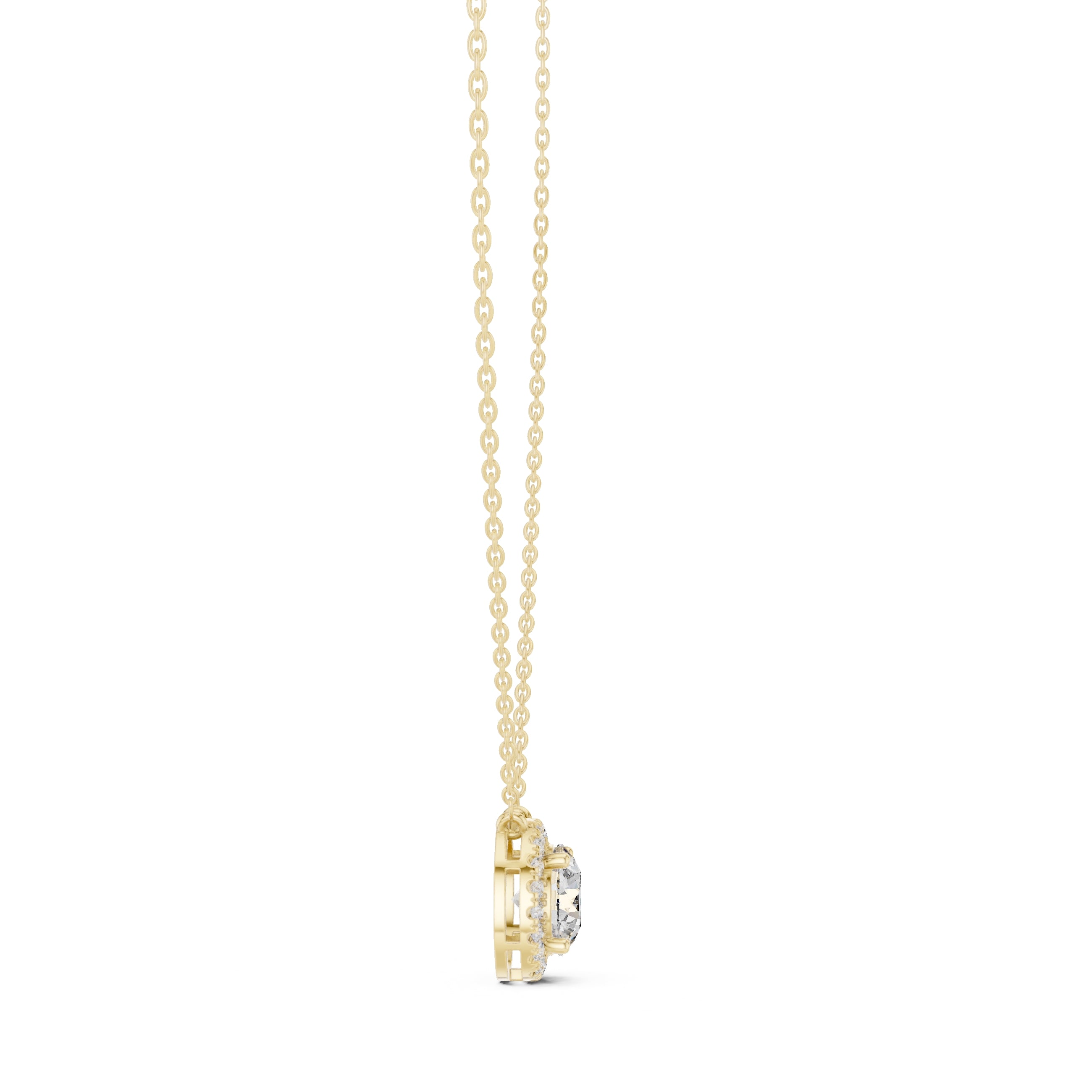 2.01ct Round Labgrown Diamond Halo Pendant Necklace 2.01ct Yellow Gold