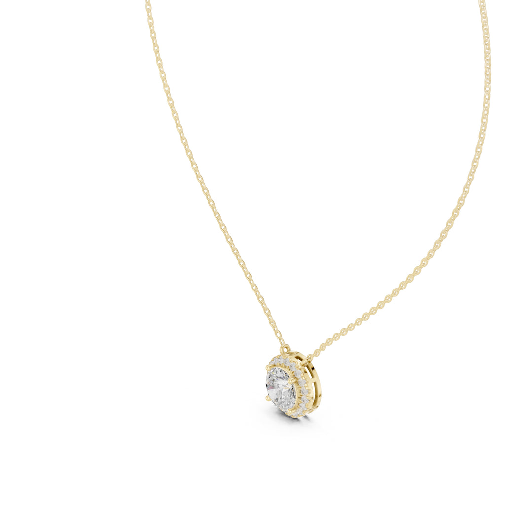 2.01ct Round Labgrown Diamond Halo Pendant Necklace 2.01ct Yellow Gold