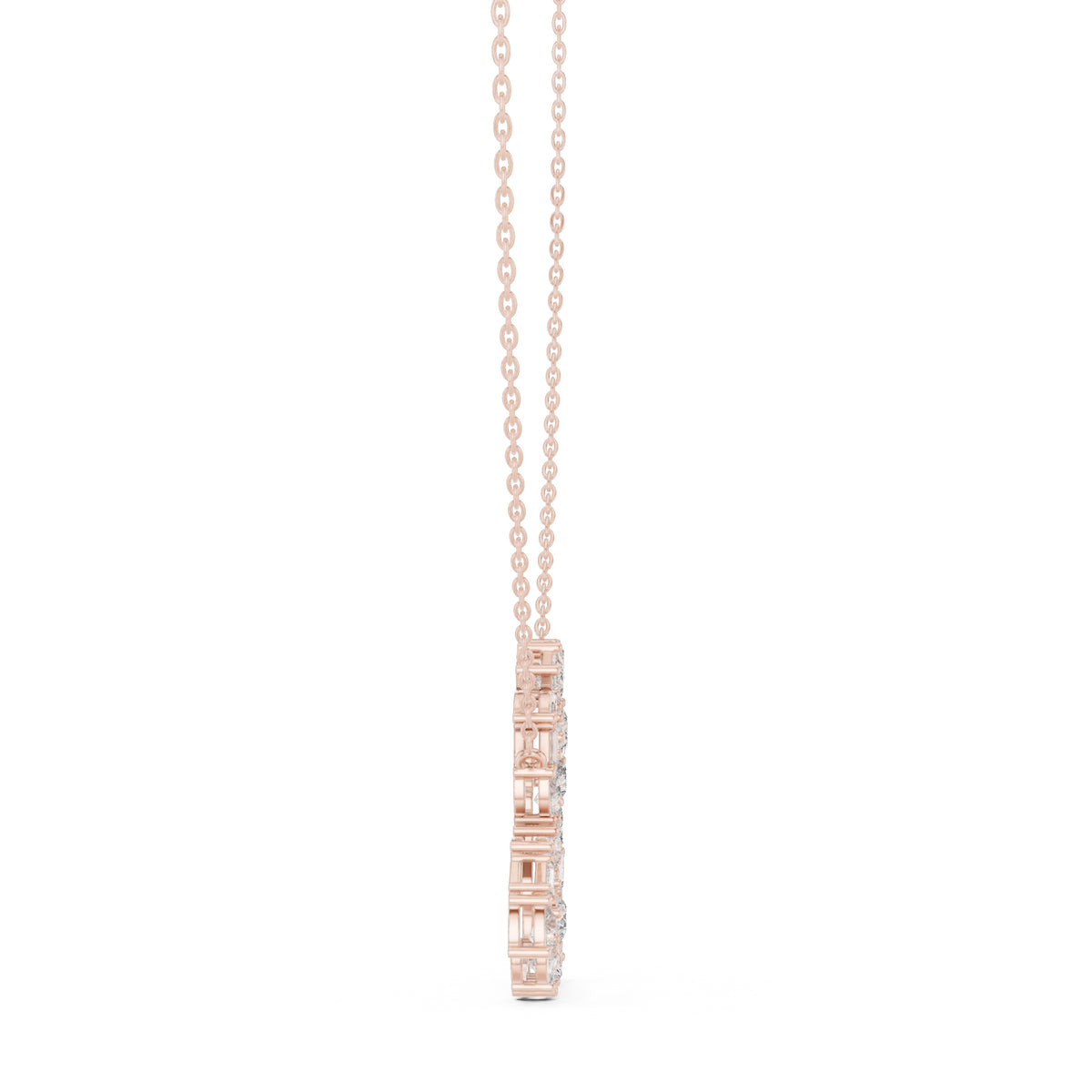 Mixed Cut Labgrown Diamond Open Heart Pendant Necklace Rose Gold