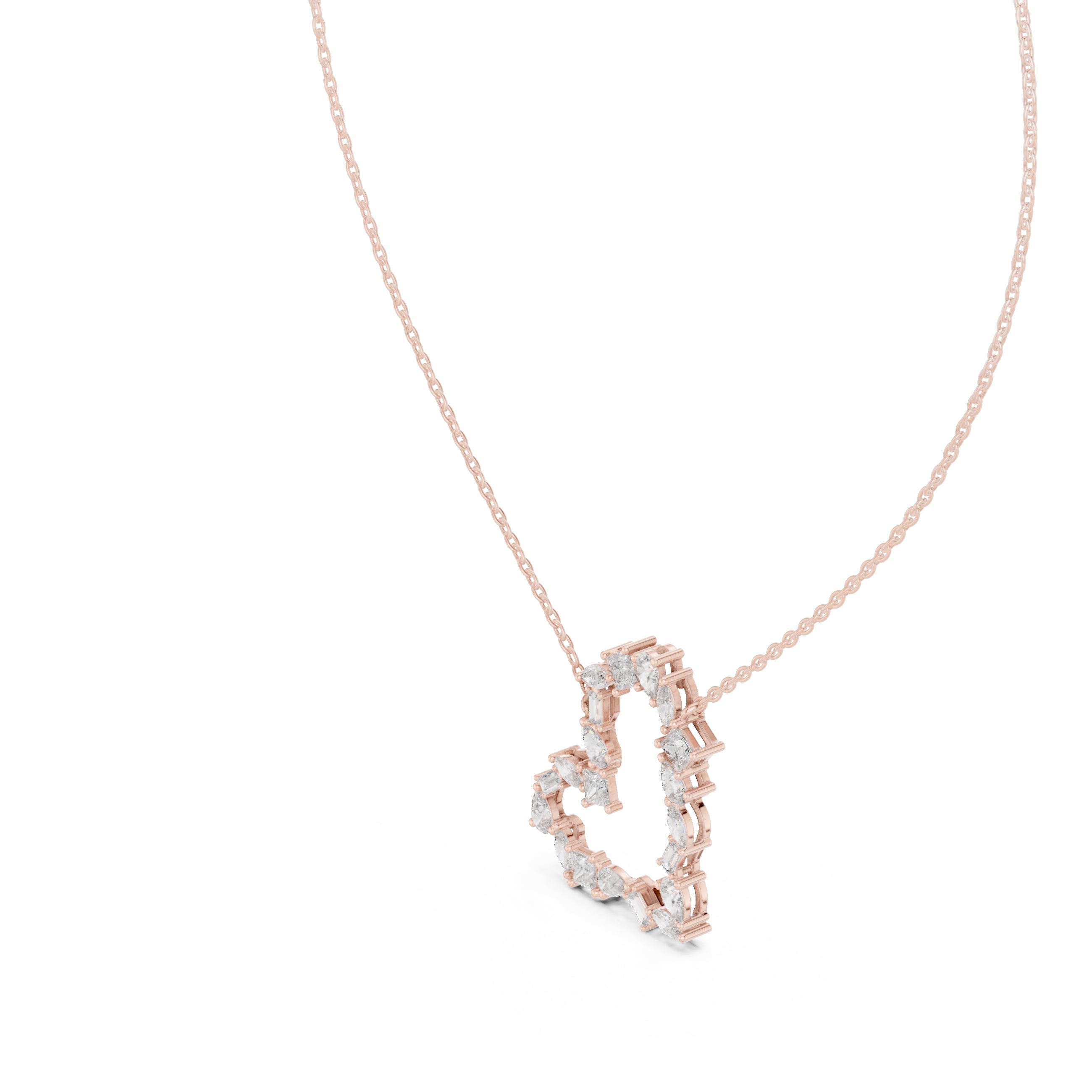 Mixed Cut Labgrown Diamond Open Heart Pendant Necklace Rose Gold