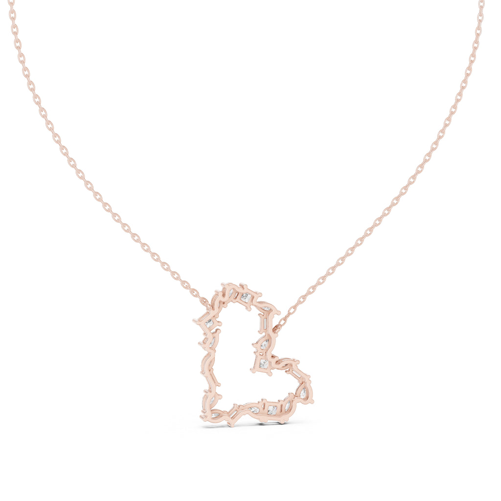Mixed Cut Labgrown Diamond Open Heart Pendant Necklace Rose Gold