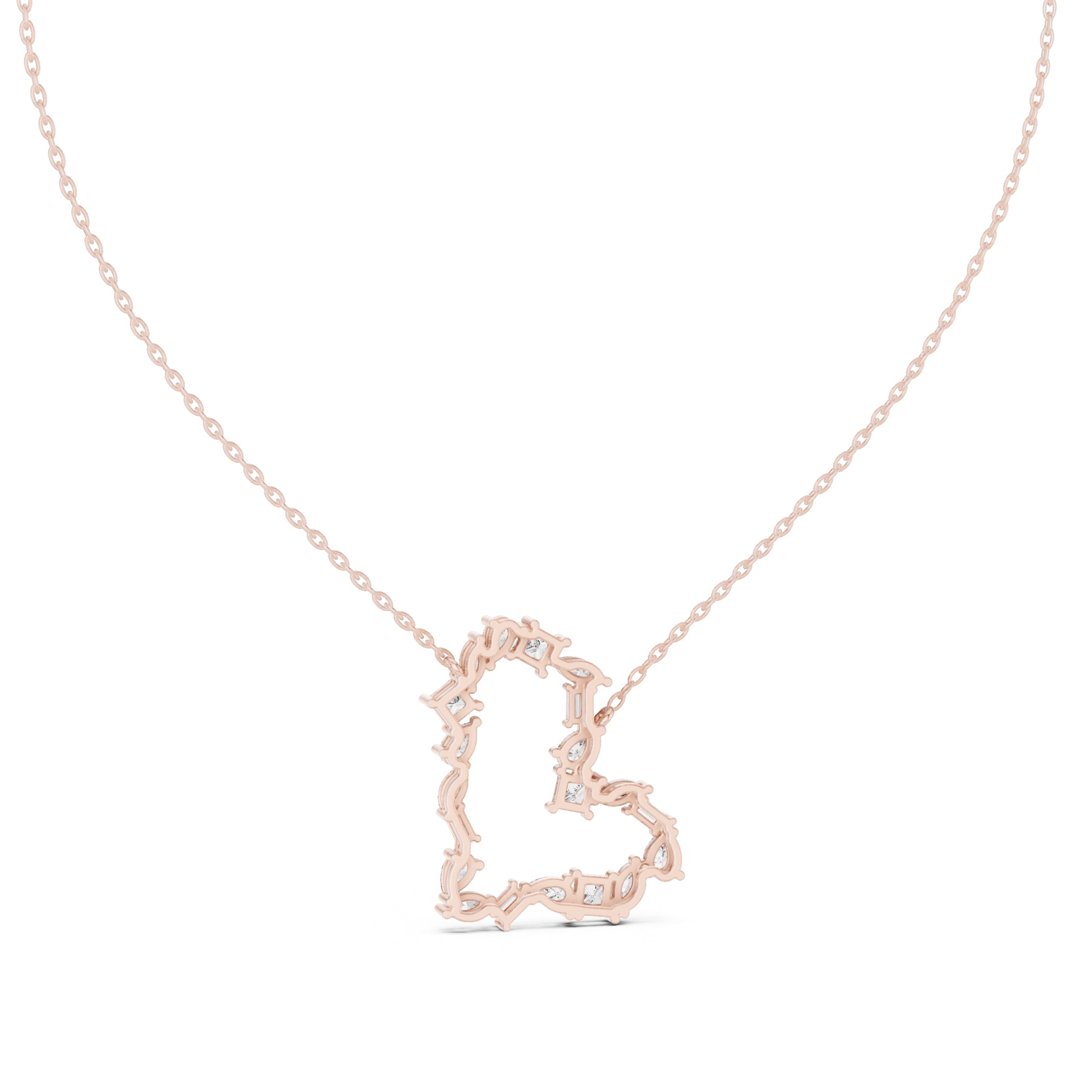 Mixed Cut Labgrown Diamond Open Heart Pendant Necklace Rose Gold