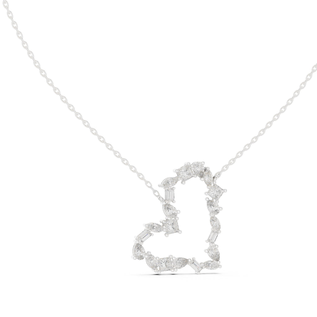 Mixed Cut Labgrown Diamond Open Heart Pendant Necklace White Gold