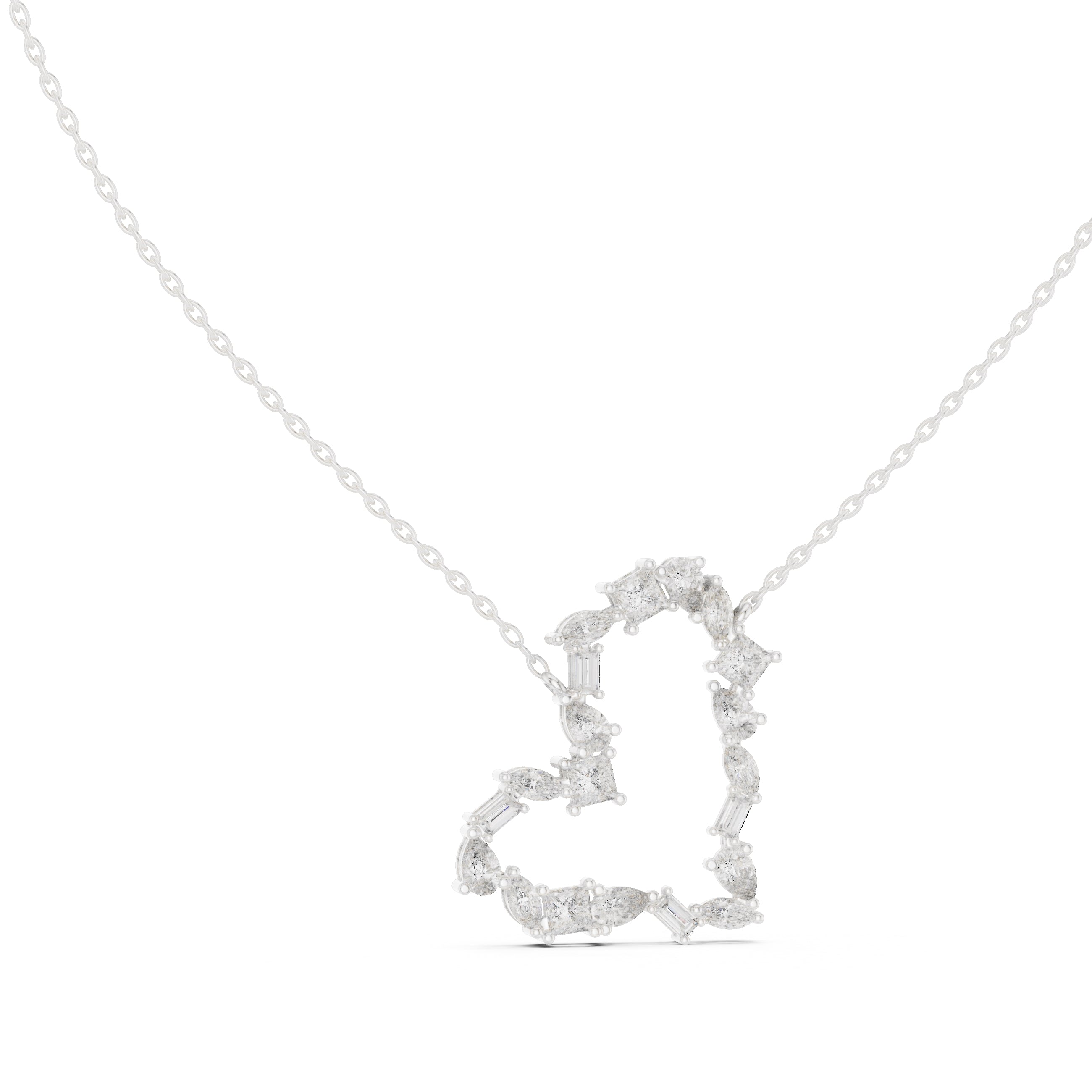 Mixed Cut Labgrown Diamond Open Heart Pendant Necklace White Gold