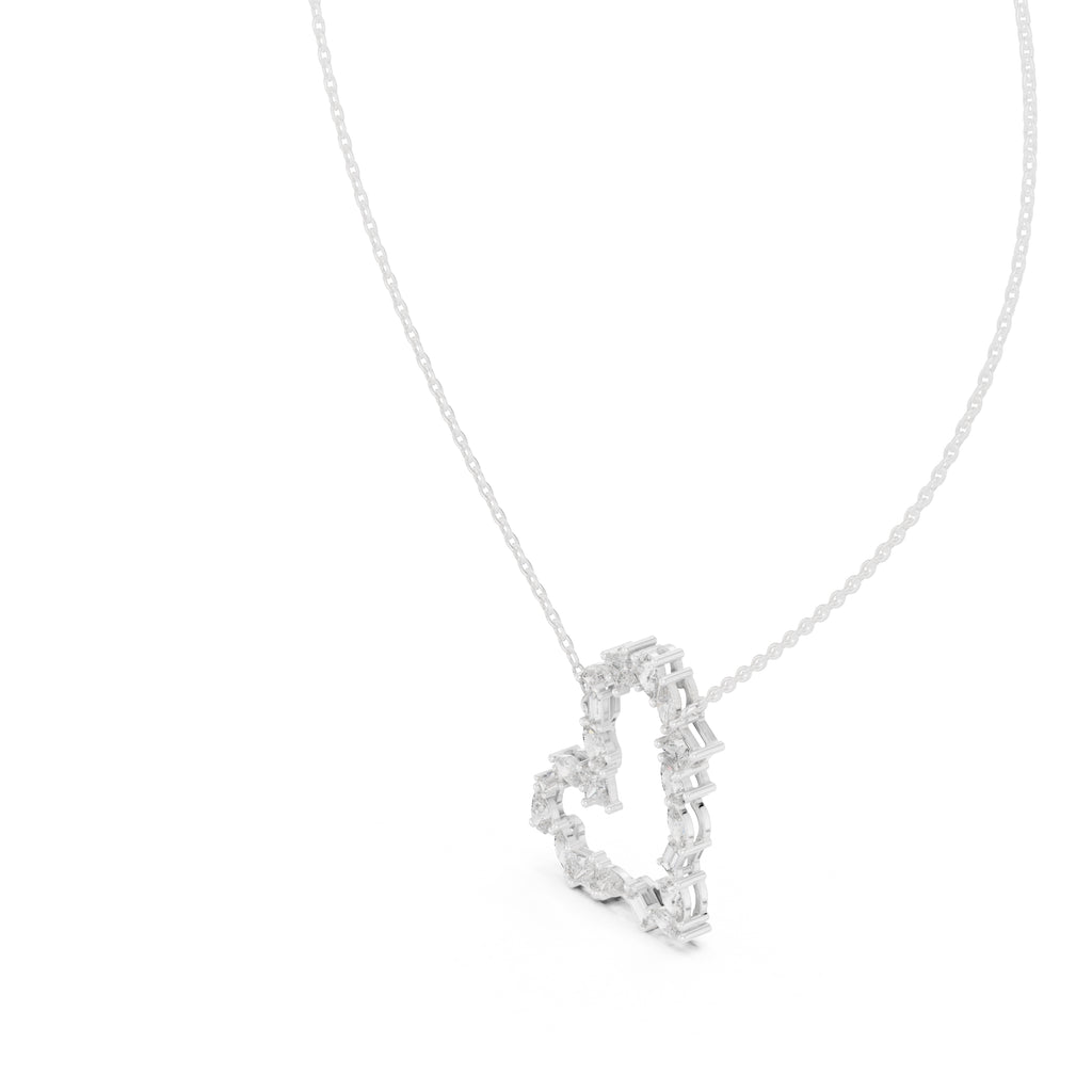 Mixed Cut Labgrown Diamond Open Heart Pendant Necklace White Gold