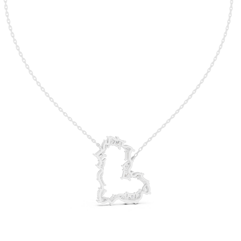 Mixed Cut Labgrown Diamond Open Heart Pendant Necklace White Gold