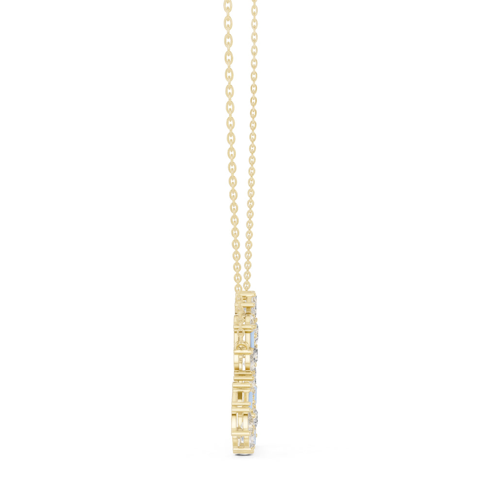 Mixed Cut Labgrown Diamond Open Heart Pendant Necklace Yellow Gold