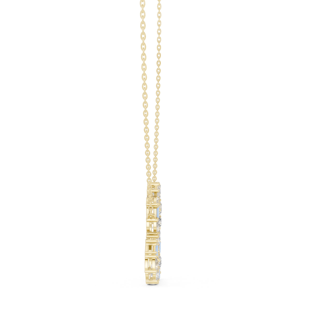 Mixed Cut Labgrown Diamond Open Heart Pendant Necklace Yellow Gold