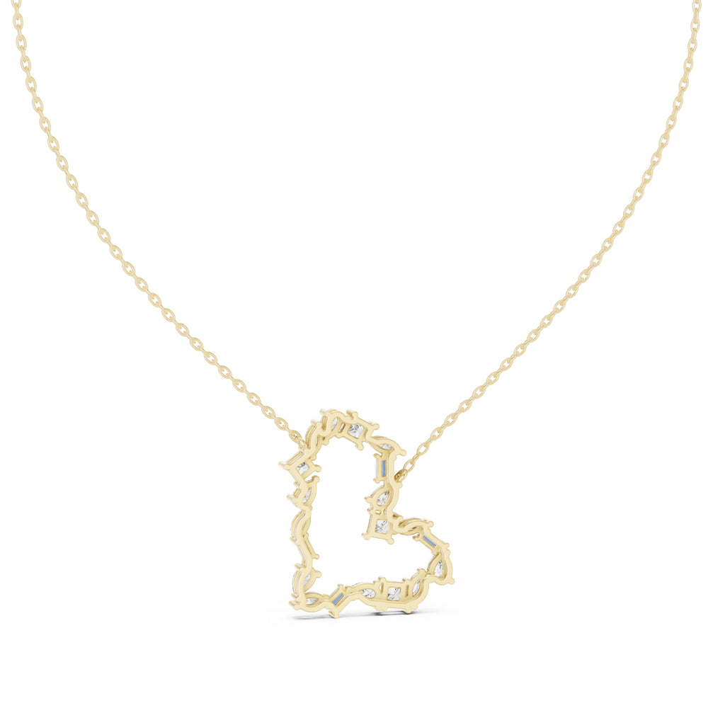 Mixed Cut Labgrown Diamond Open Heart Pendant Necklace Yellow Gold