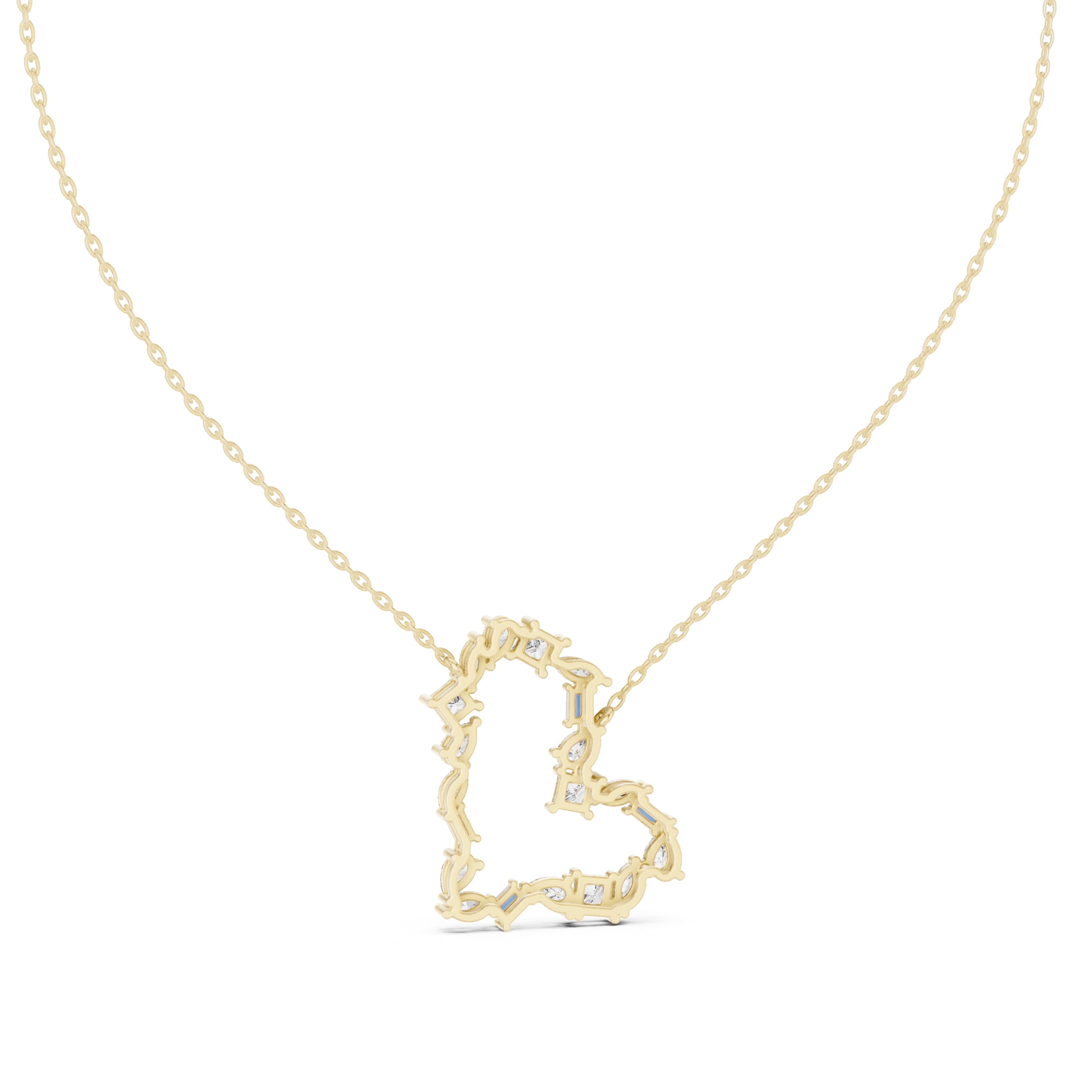 Mixed Cut Labgrown Diamond Open Heart Pendant Necklace Yellow Gold