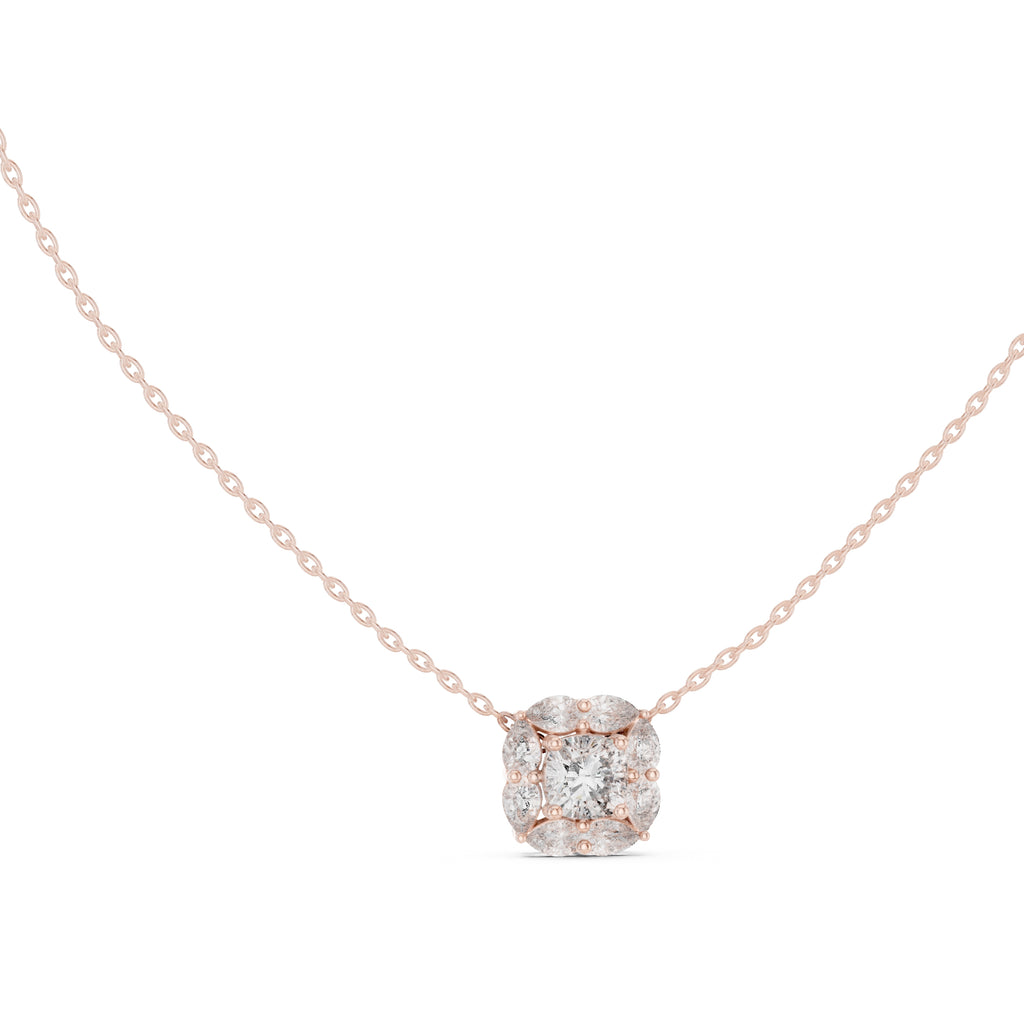 Cushion Contour Cluster Labgrown Diamond Pendant Necklace 0.75ct Rose Gold